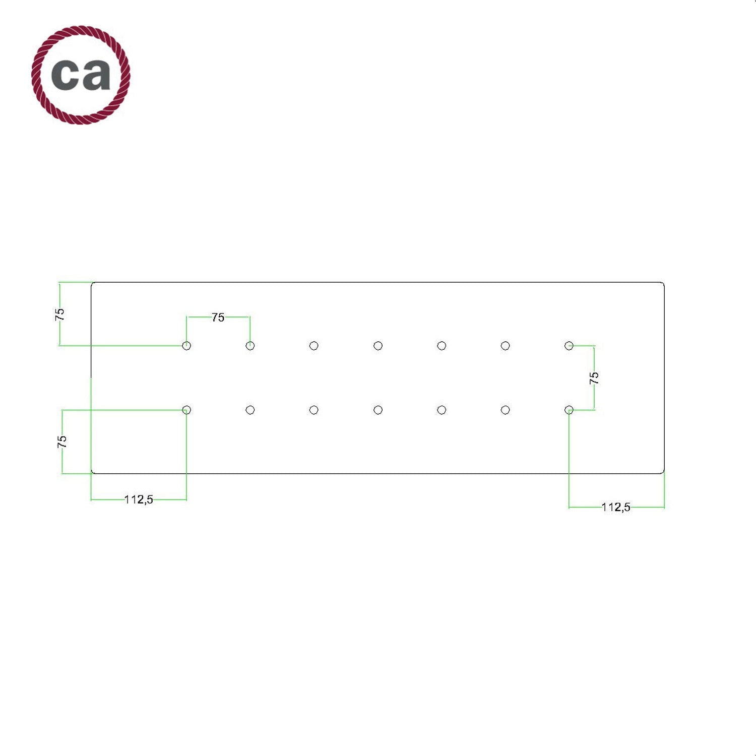 Rosone XXL Rose-One rettangolare a 14 fori e 6 fori laterali, dimensioni 675 x 225 mm - Dibond Bianco opaco Bianco