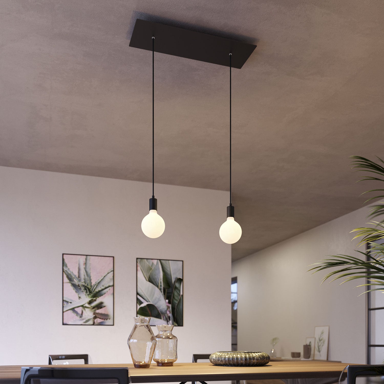 Rosone XXL Rose-One rettangolare a 2 fori e 6 fori laterali, dimensioni 675 x 225 mm - Dibond Nero opaco Bianco