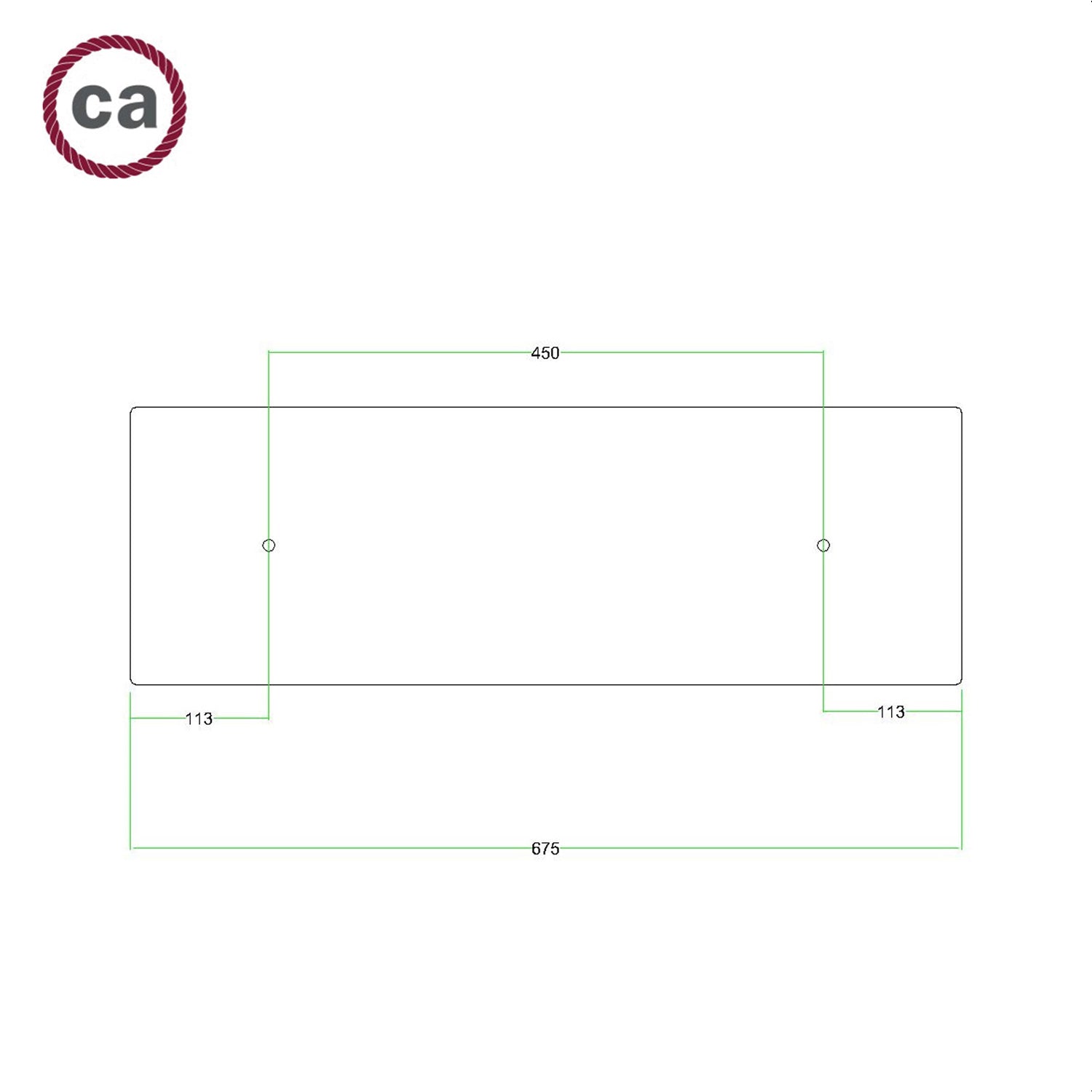 Rosone XXL Rose-One rettangolare a 2 fori e 6 fori laterali, dimensioni 675 x 225 mm - Dibond Bianco opaco Bianco