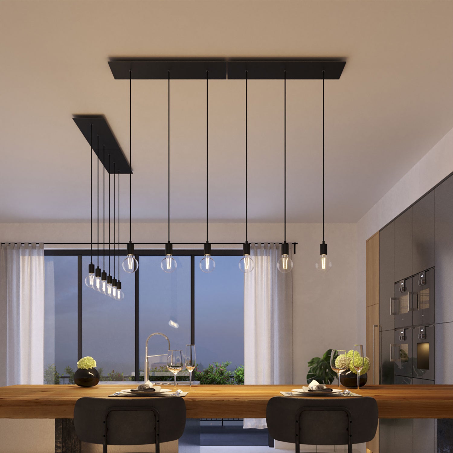 Rosone XXL Rose-One rettangolare a 3 fori in linea e 6 fori laterali, dimensioni 675 x 225 mm - Dibond Nero opaco Bianco