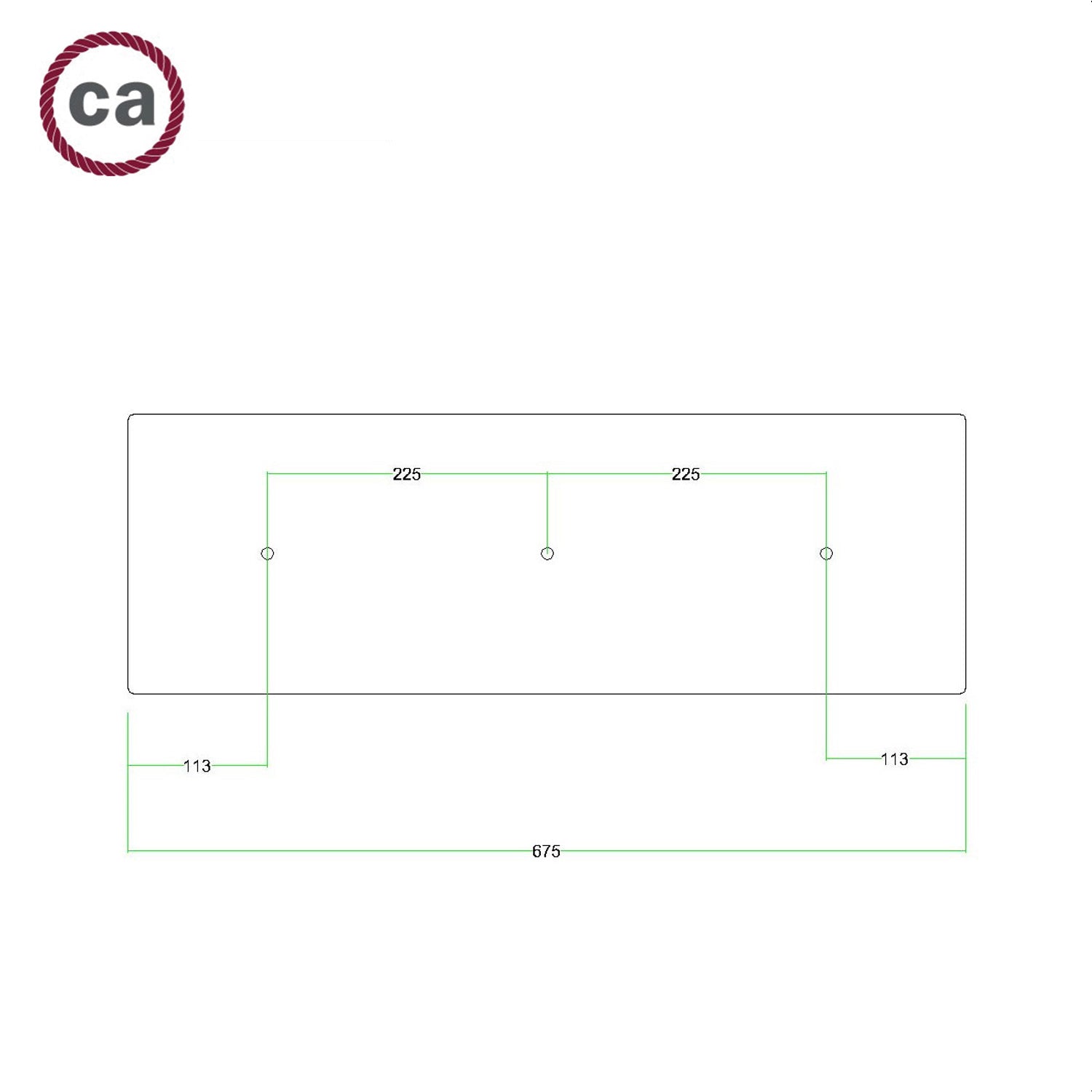 Rosone XXL Rose-One rettangolare a 3 fori in linea e 6 fori laterali, dimensioni 675 x 225 mm - Dibond Bianco opaco Bianco