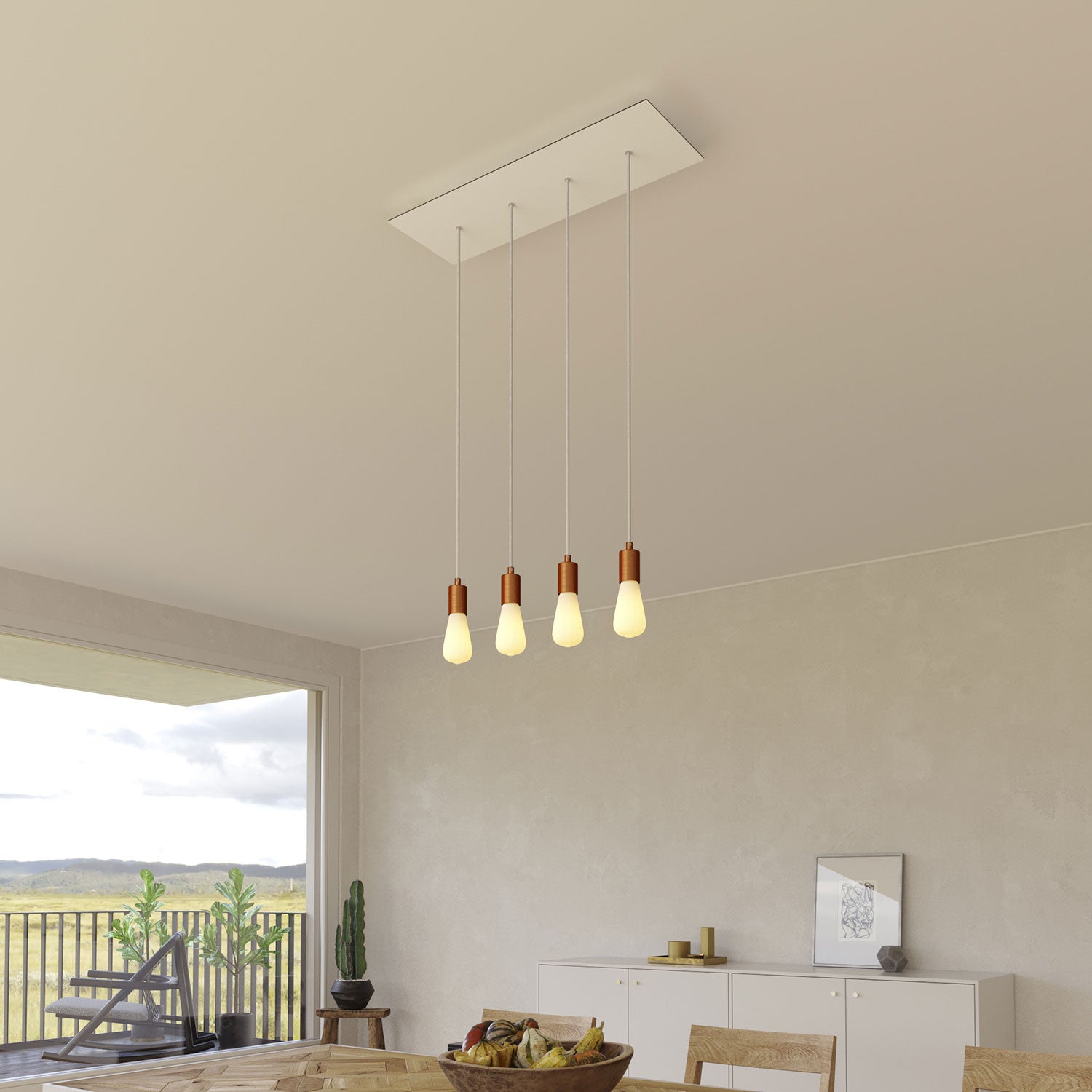 Rosone XXL Rose-One rettangolare a 4 fori in linea e 6 fori laterali, dimensioni 675 x 225 mm - Dibond Bianco opaco Bianco