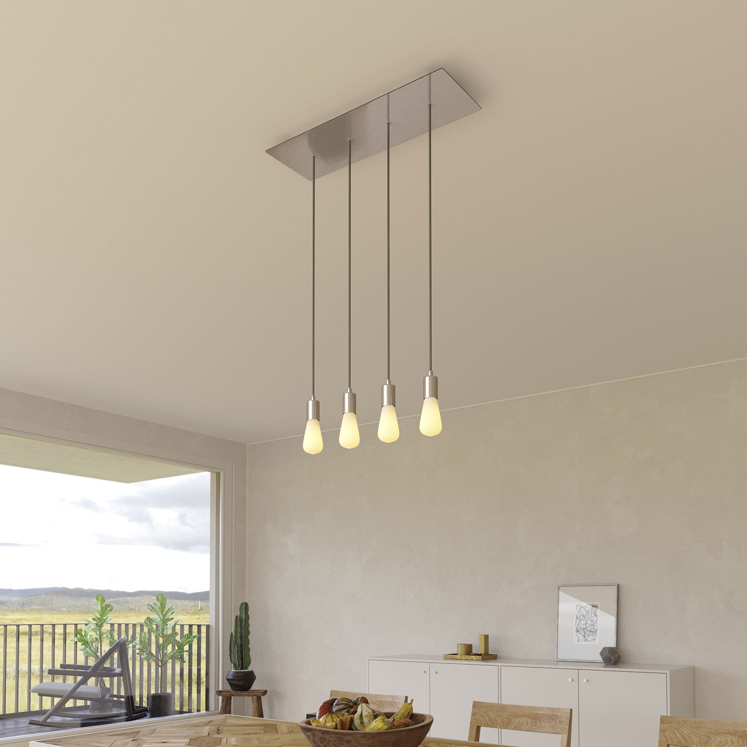 Rosone XXL Rose-One rettangolare a 4 fori in linea e 6 fori laterali, dimensioni 675 x 225 mm - Dibond Acciaio satinato Bianco