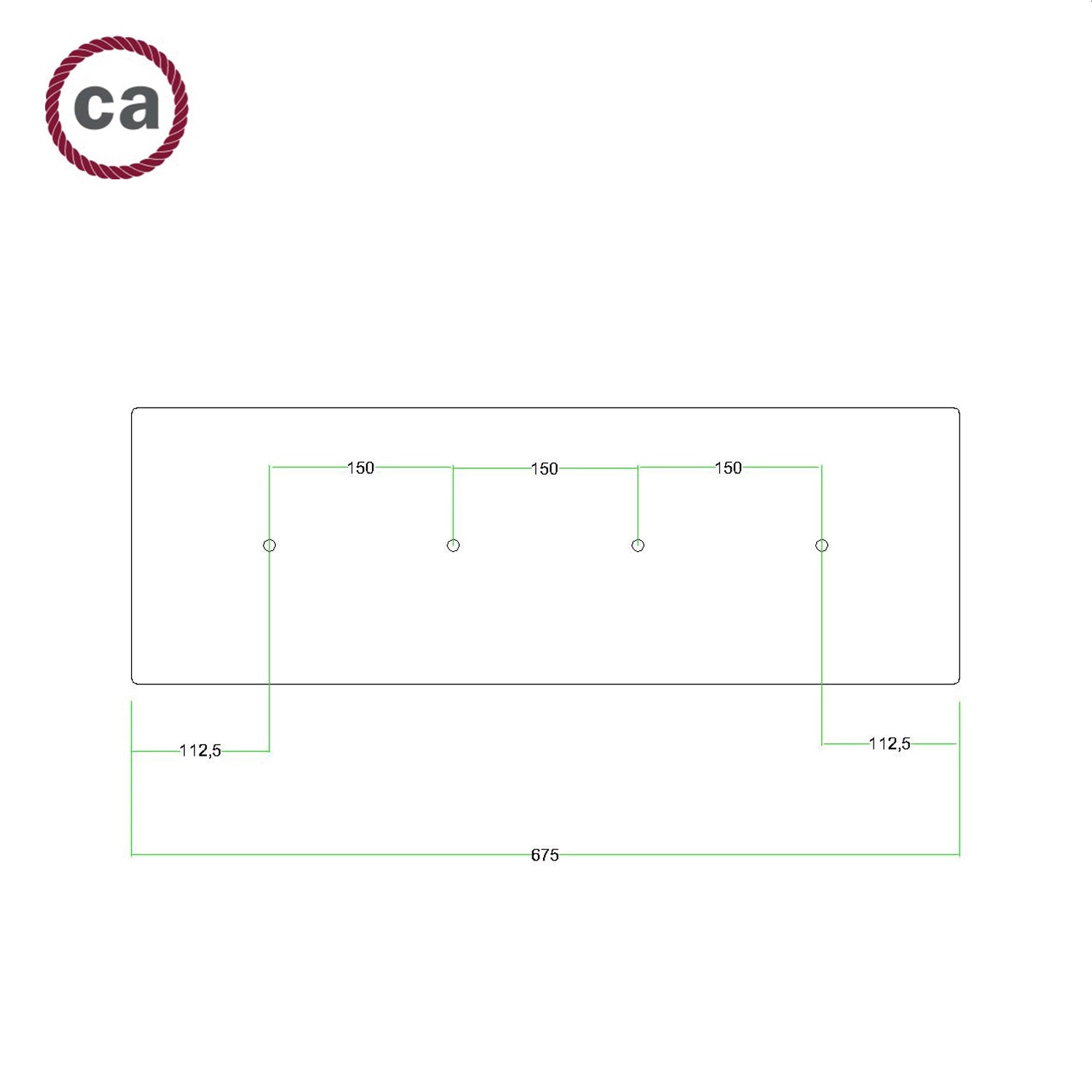 Rosone XXL Rose-One rettangolare a 4 fori in linea e 6 fori laterali, dimensioni 675 x 225 mm - Dibond Bianco opaco Bianco