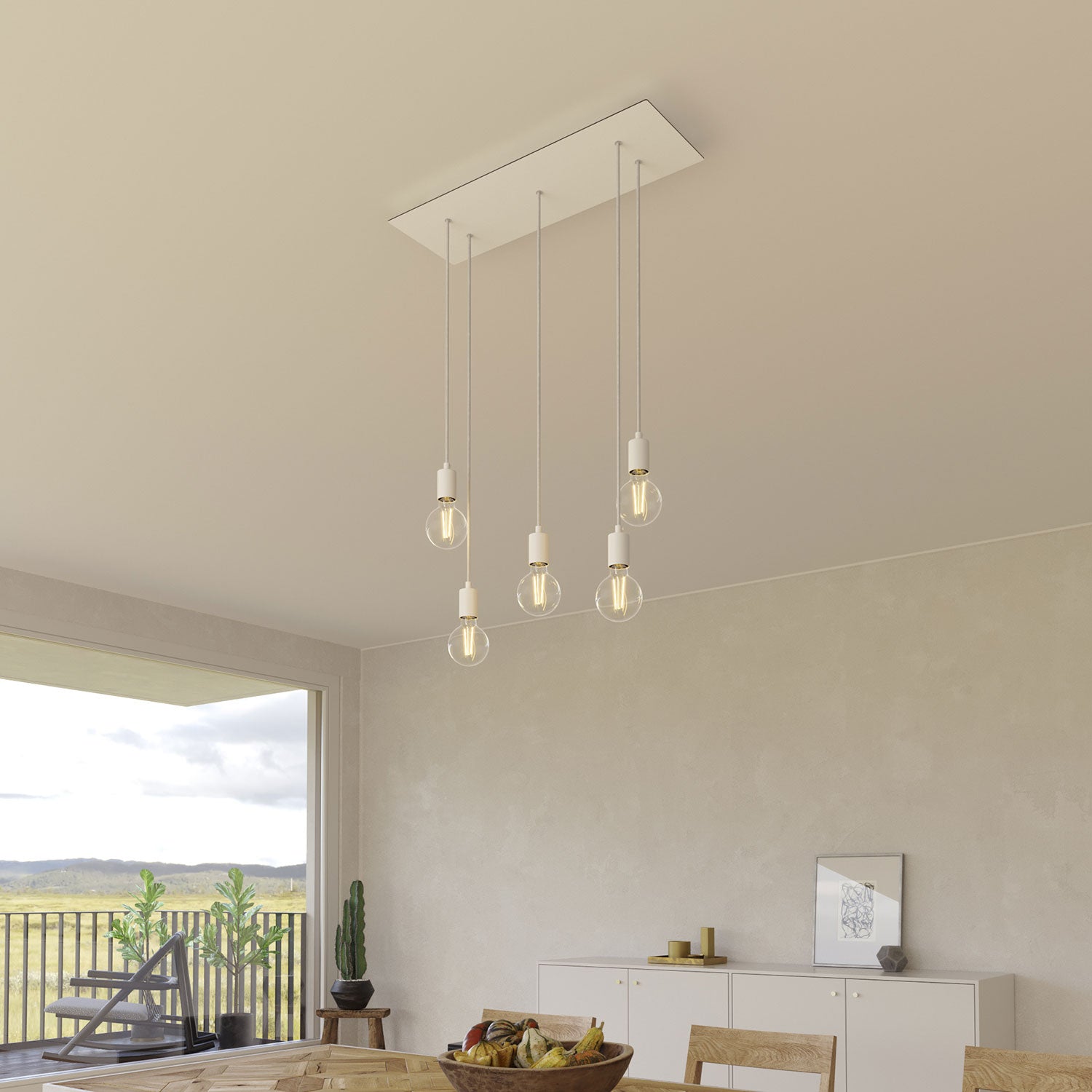 Rosone XXL Rose-One rettangolare a 5 fori e 6 fori laterali, dimensioni 675 x 225 mm - Dibond Bianco opaco Bianco