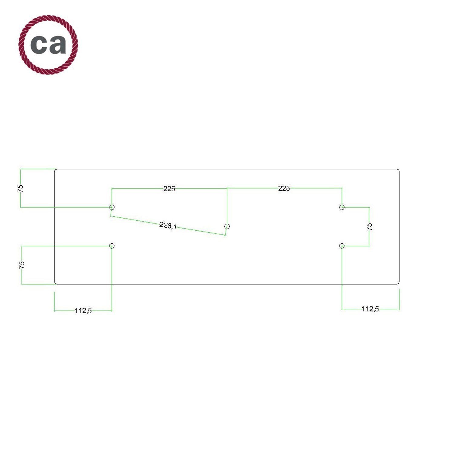 Rosone XXL Rose-One rettangolare a 5 fori e 6 fori laterali, dimensioni 675 x 225 mm - Dibond Acciaio satinato Bianco