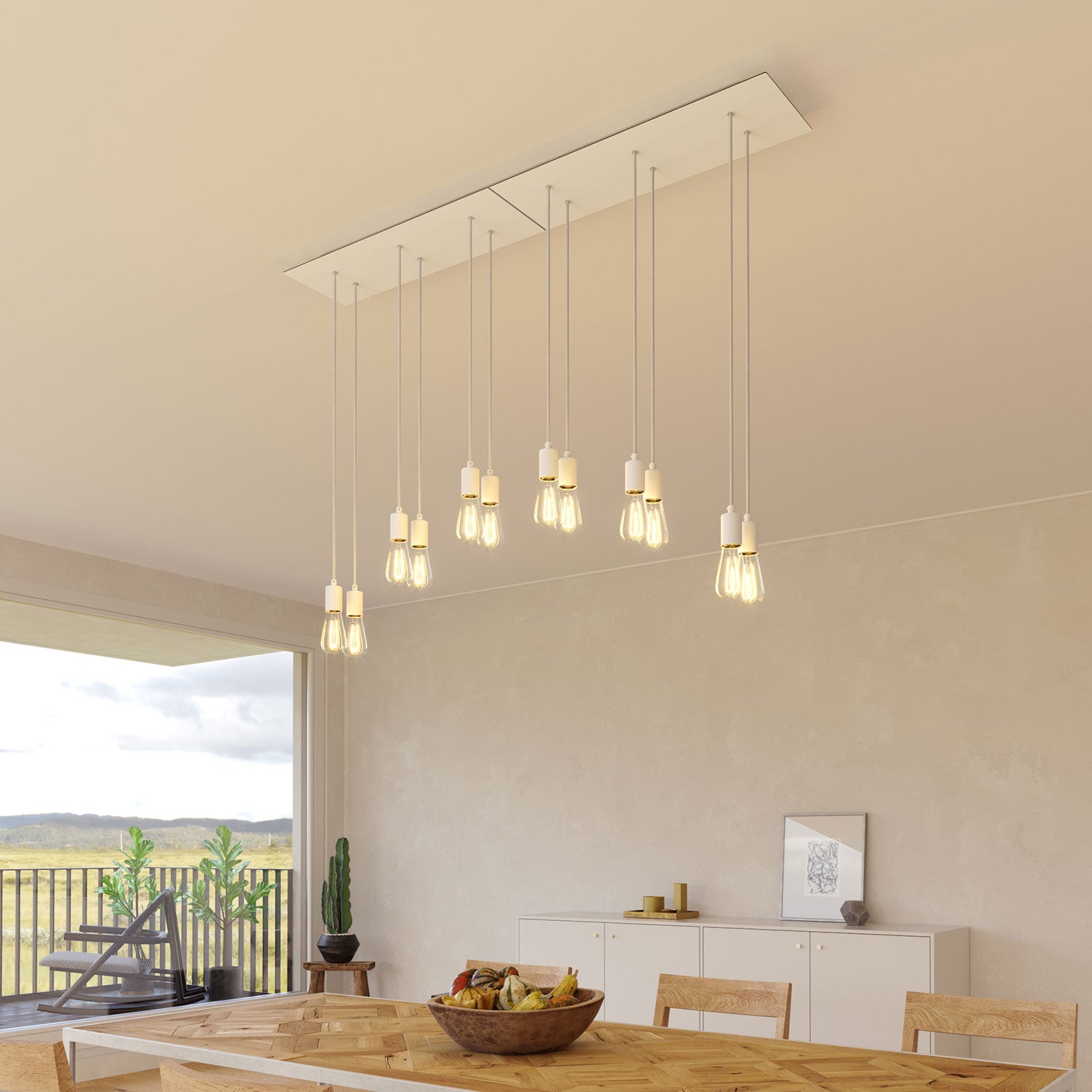 Rosone XXL Rose-One rettangolare a 6 fori e 6 fori laterali, dimensioni 675 x 225 mm - Dibond Bianco opaco Bianco