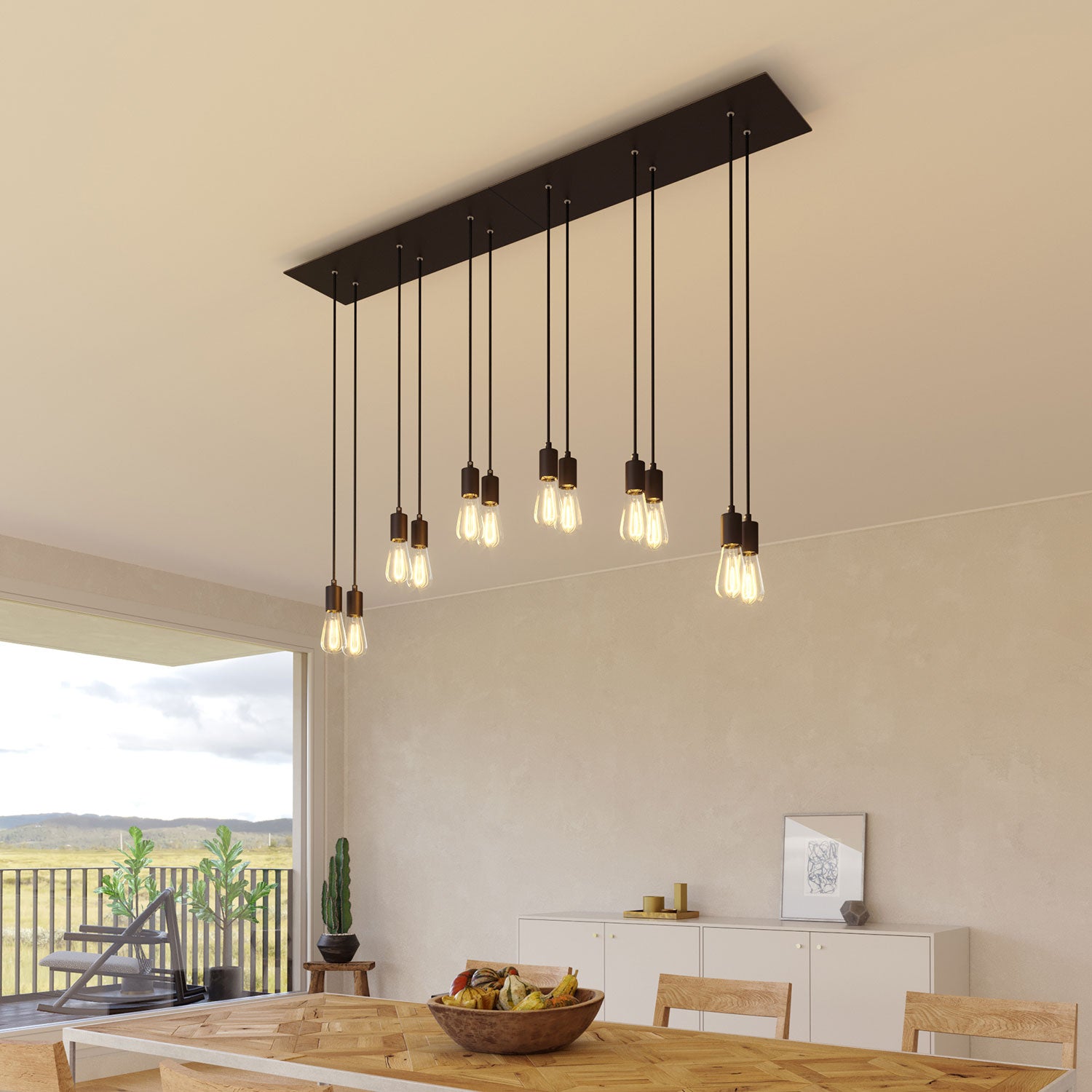 Rosone XXL Rose-One rettangolare a 6 fori e 6 fori laterali, dimensioni 675 x 225 mm - Dibond Nero opaco Bianco