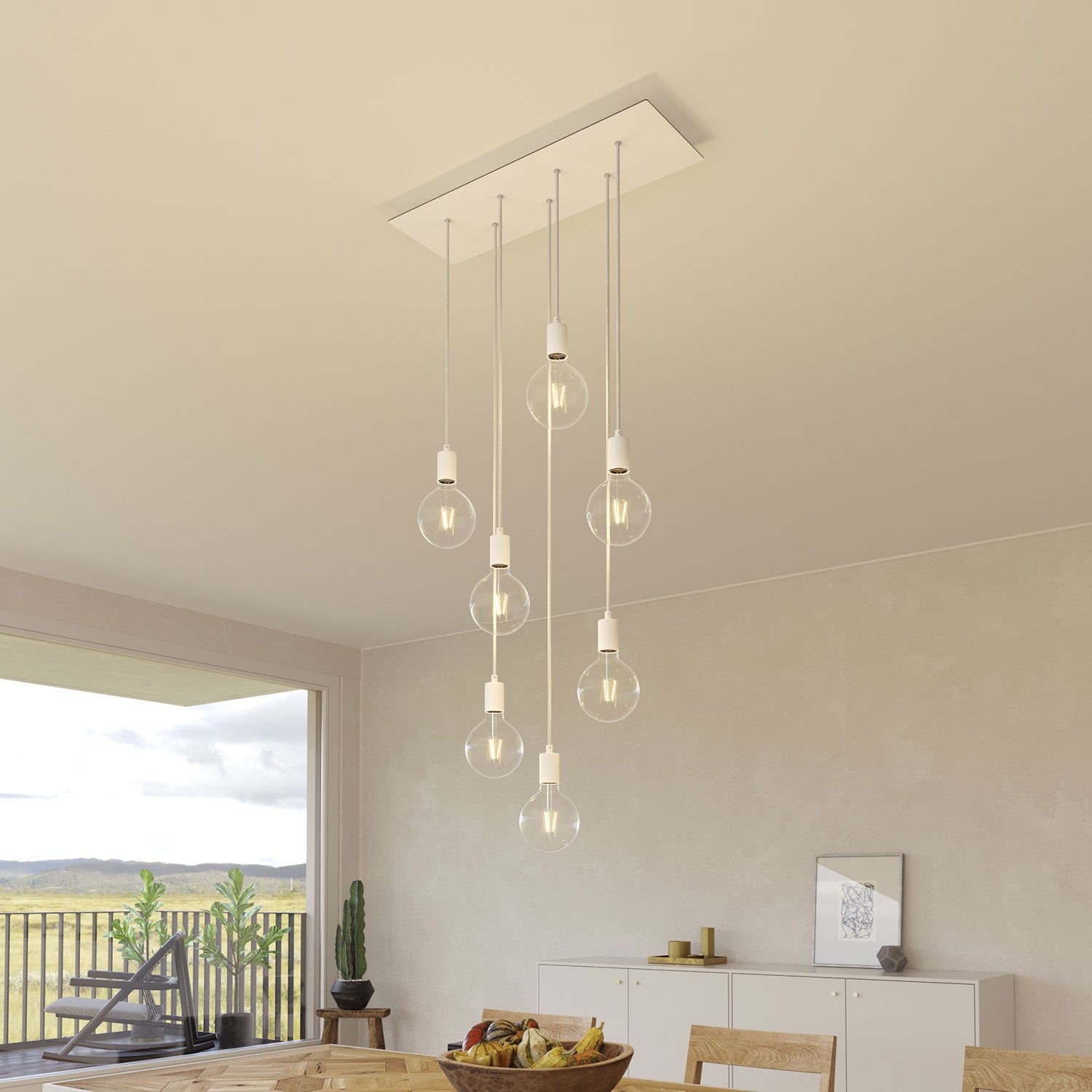 Rosone XXL Rose-One rettangolare a 7 fori e 6 fori laterali, dimensioni 675 x 225 mm - Dibond Bianco opaco Bianco