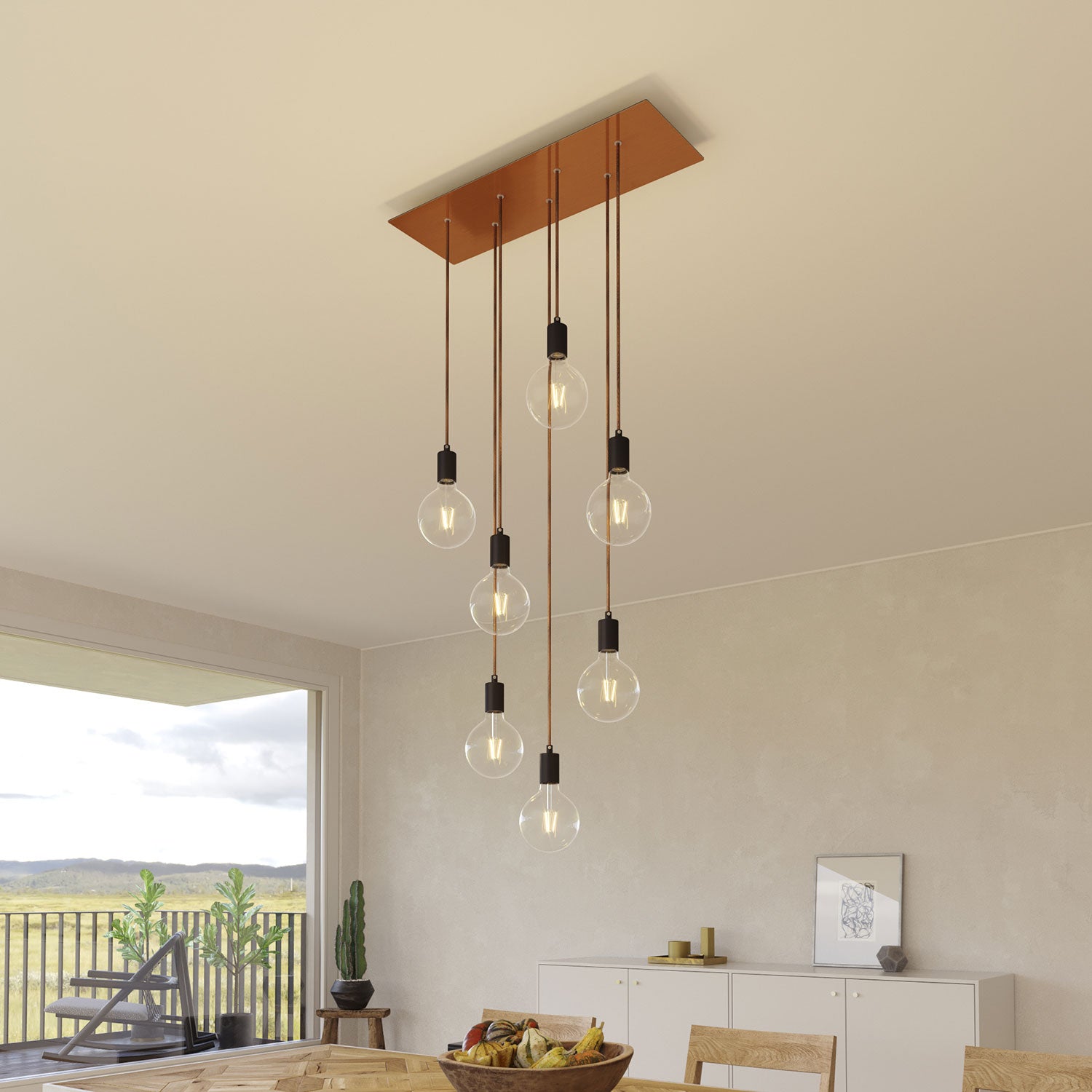Rosone XXL Rose-One rettangolare a 7 fori e 6 fori laterali, dimensioni 675 x 225 mm - Dibond Rame satinato Bianco