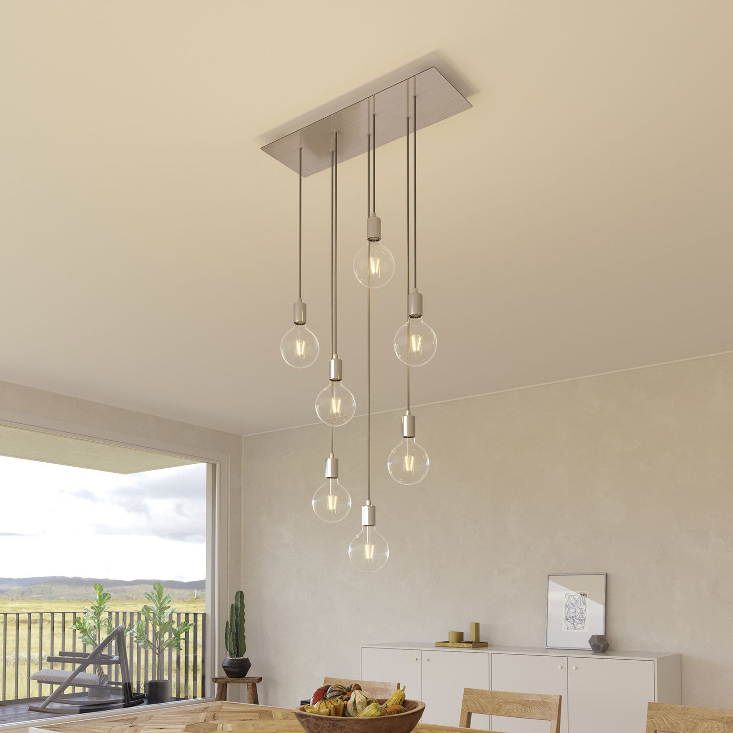 Rosone XXL Rose-One rettangolare a 7 fori e 6 fori laterali, dimensioni 675 x 225 mm - Dibond Acciaio satinato Bianco