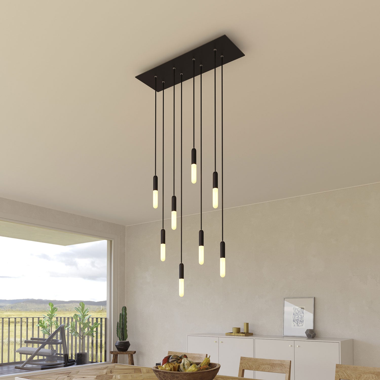 Rosone XXL Rose-One rettangolare a 8 fori e 6 fori laterali, dimensioni 675 x 225 mm - Dibond Nero opaco Bianco