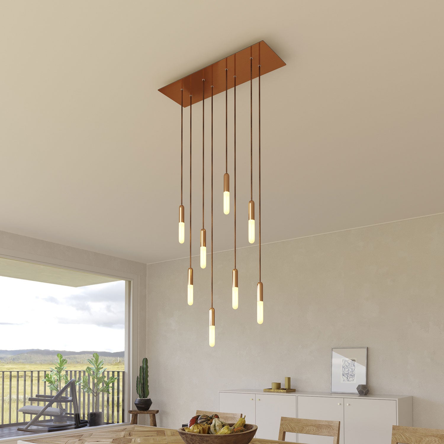 Rosone XXL Rose-One rettangolare a 8 fori e 6 fori laterali, dimensioni 675 x 225 mm - Dibond Rame satinato Bianco