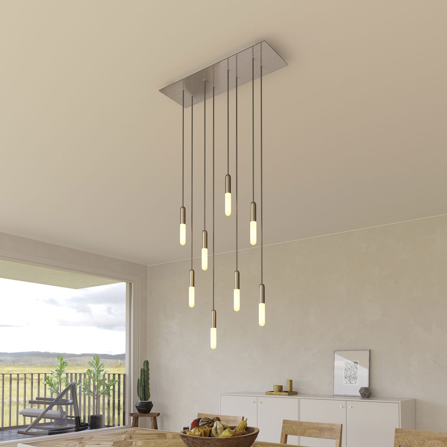 Rosone XXL Rose-One rettangolare a 8 fori e 6 fori laterali, dimensioni 675 x 225 mm - Dibond Acciaio satinato Bianco