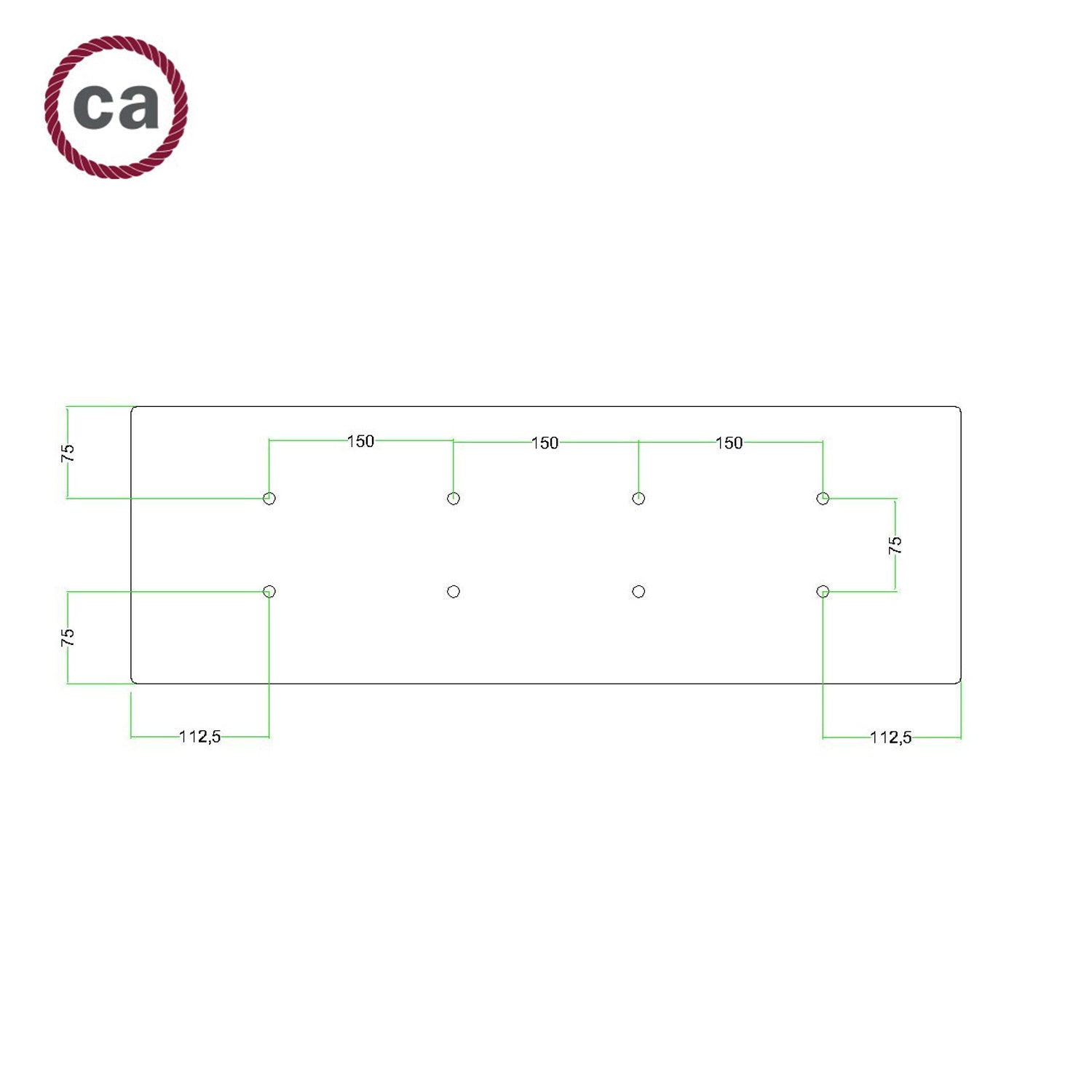 Rosone XXL Rose-One rettangolare a 8 fori e 6 fori laterali, dimensioni 675 x 225 mm - Dibond Rame satinato Bianco