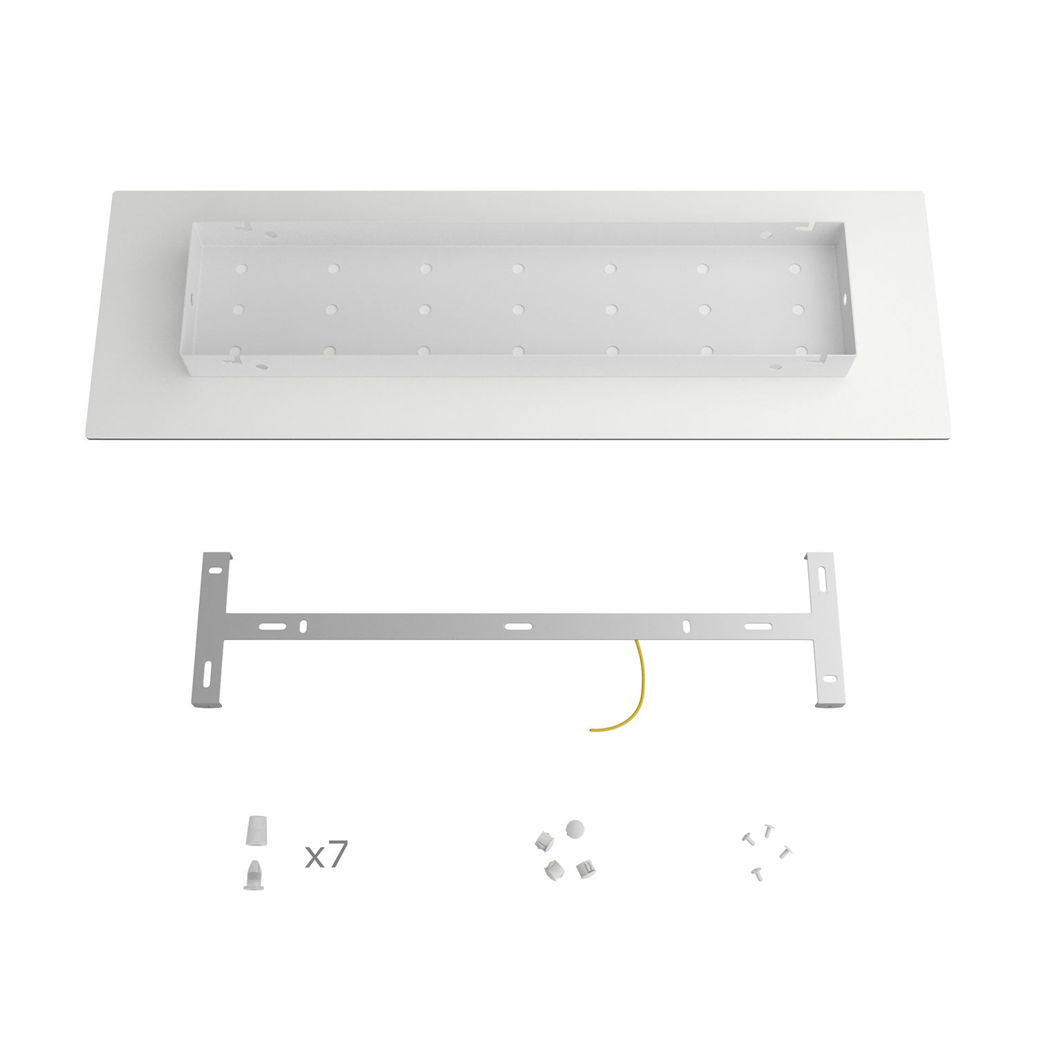 Rosone XXL Rose-One rettangolare a 7 fori e 6 fori laterali, dimensioni 675 x 225 mm - Dibond Rame satinato Bianco