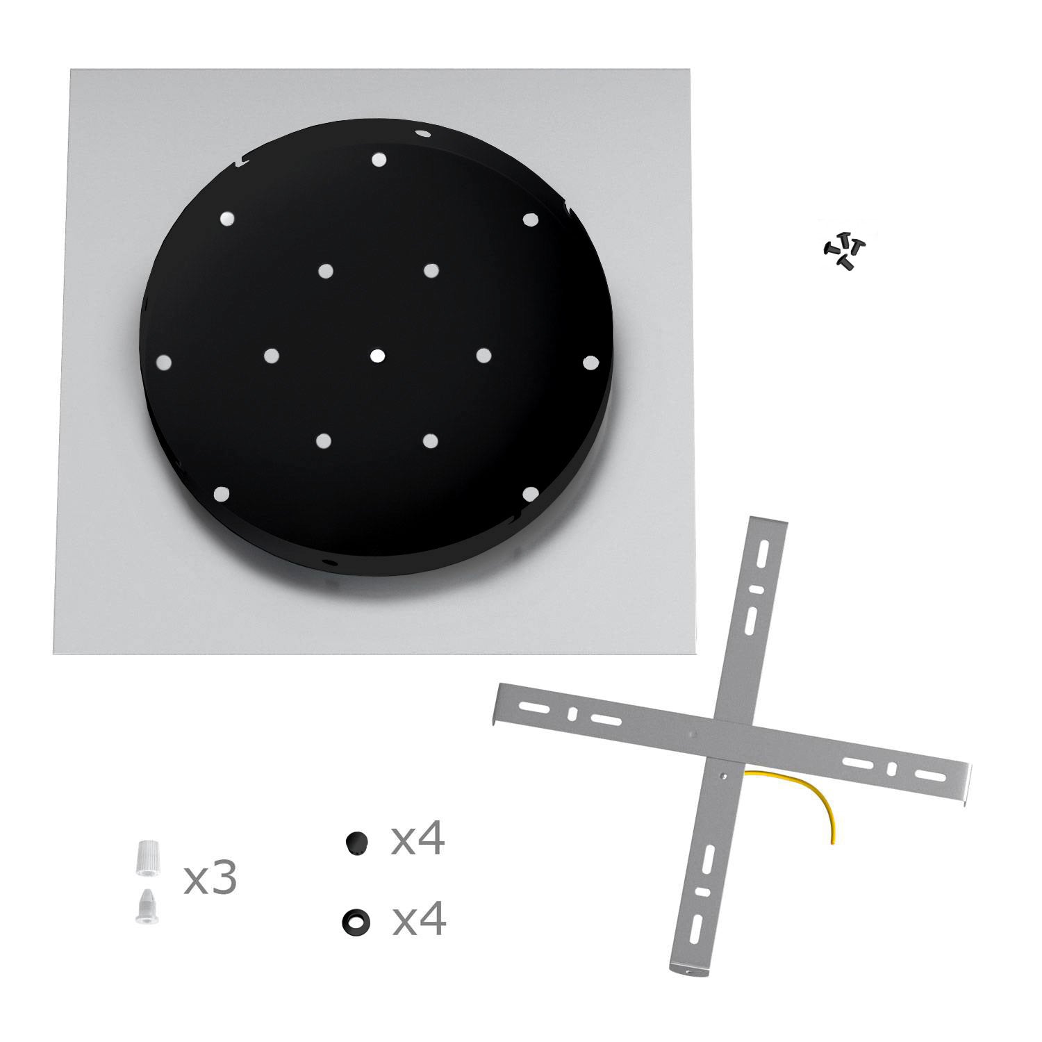 Rosone XXL Rose-One quadrato, 400 mm con 3 fori e 4 fori laterali - Marmo Marquina Nero