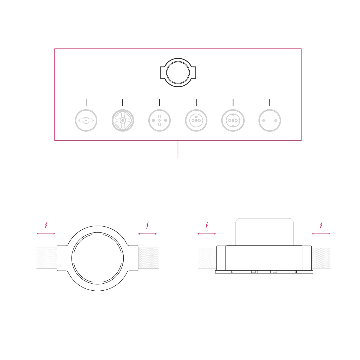 Base in porcellana nera per presa elettrica e interruttore/deviatore compatibile con Creative-Tubes - da 1 a 4 uscite 2 in linea