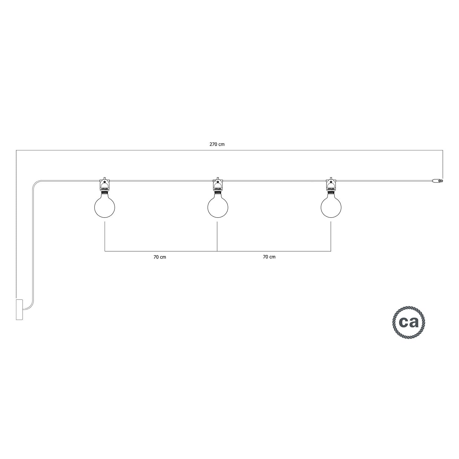 Catenaria Modulair da esterno IP65 con 3 luci e rosone - Bianco