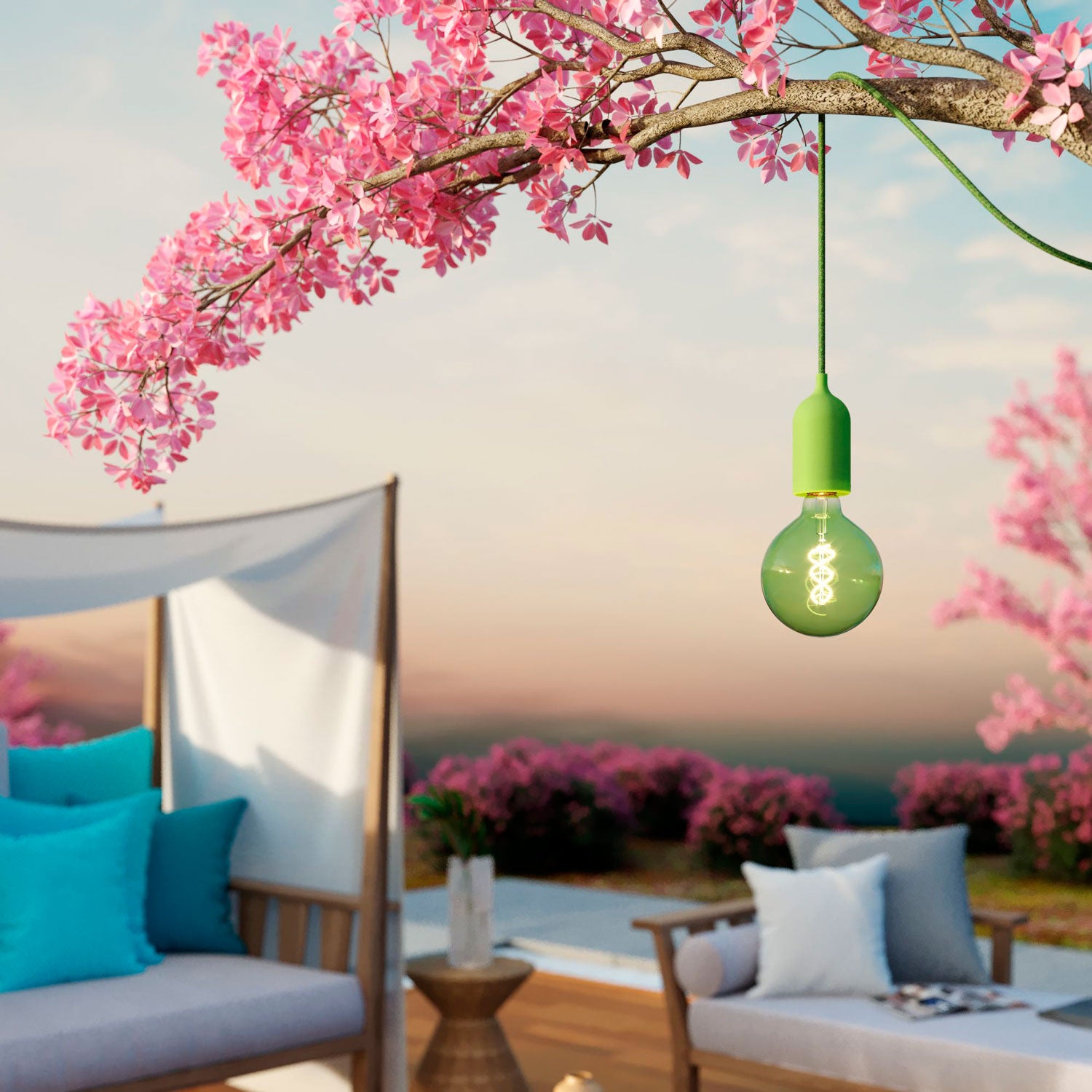 Modulair PASTEL Lampada da esterno con 5 m di cavo, decentatore, rosone e portalampada IP65 waterproof - Verde prato