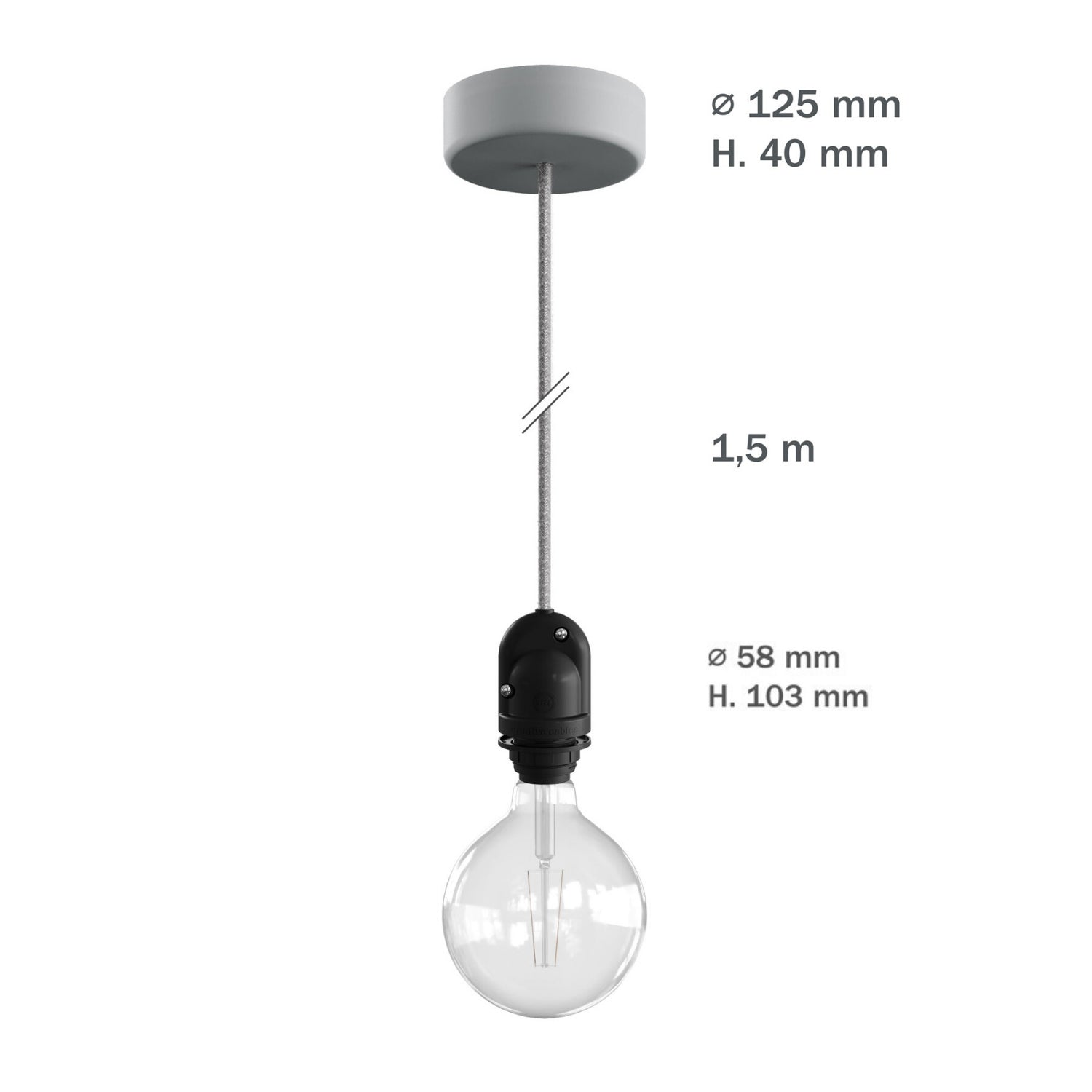 Modulair Lampada per paralume da esterni con 1,5 m cavo tessile, rosone e portalampada IP65 waterproof - Blu carta da zucchero