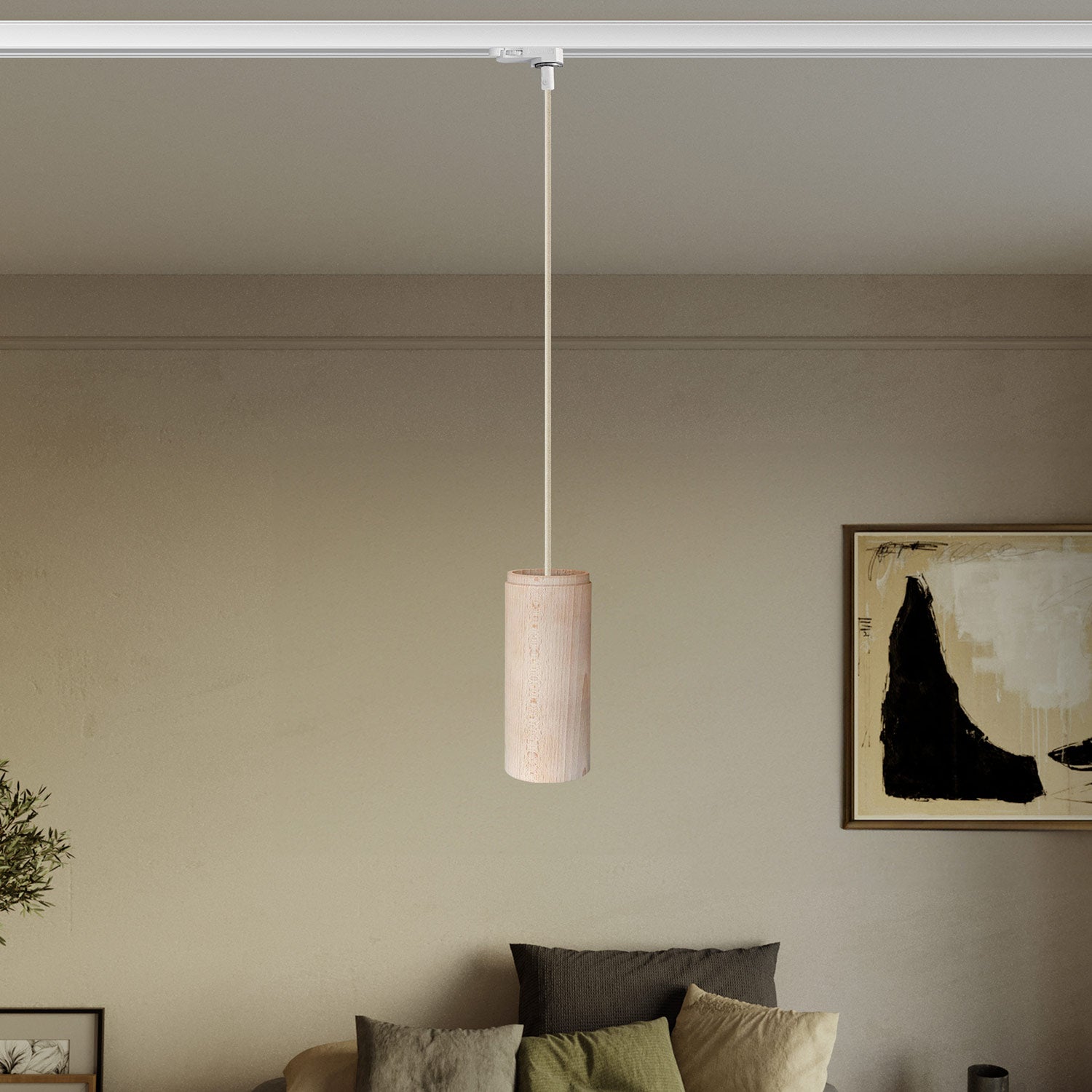 Lampada a sospensione per binari con cavo tessile e Tub-E27 - Neutro