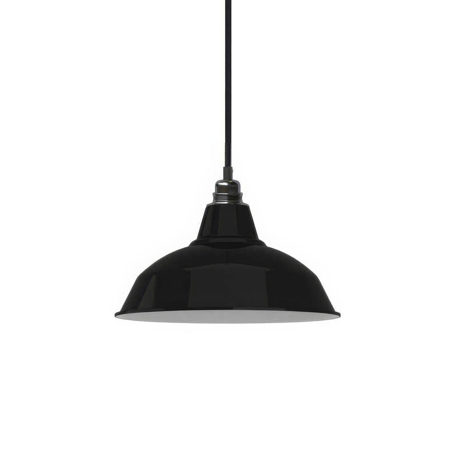 Lampada a sospensione completa di cavo tessile, paralume Bistrot e finiture in metallo - Nero