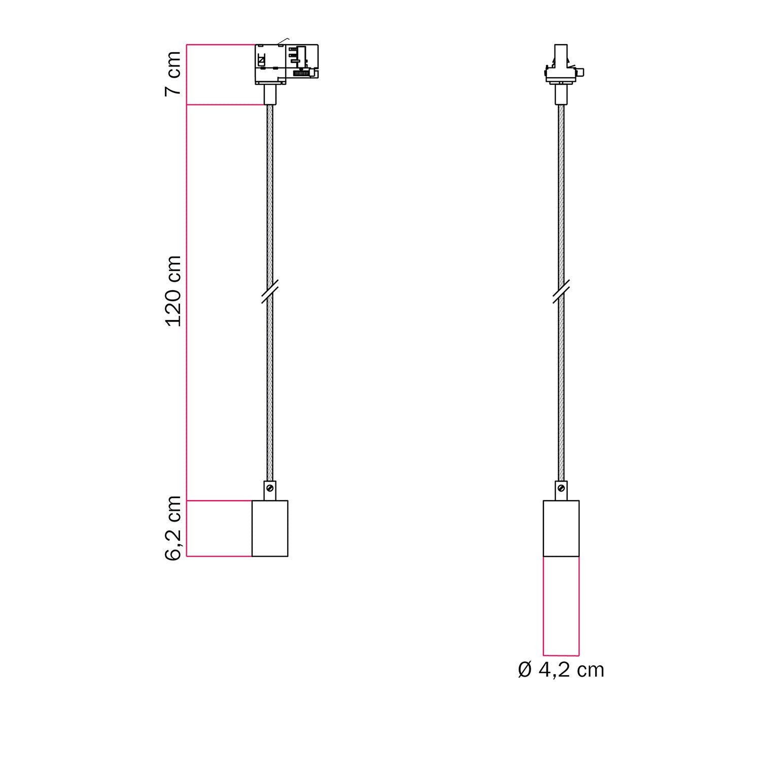Lampada a sospensione industrial con cavo tessile e adattatore per binario - Nero perla