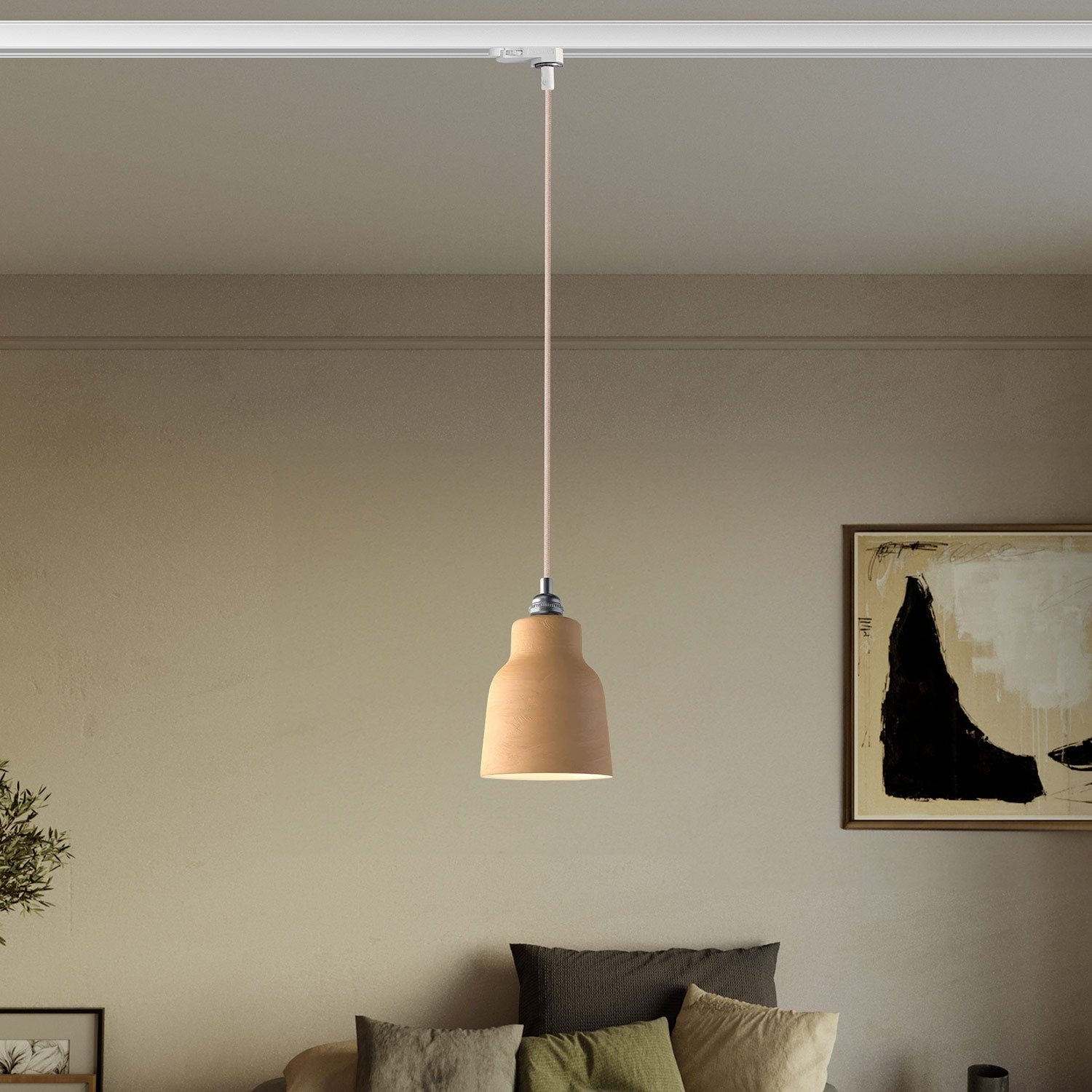 Lampada a sospensione con paralume Vaso e adattatore per binari - Terracotta striato