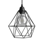 Lampada a sospensione completa di cavo tessile, paralume gabbia Diamond e finiture in metallo - Nero