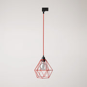Lampada a sospensione con paralume a gabbia Diamond per binari - Rosso