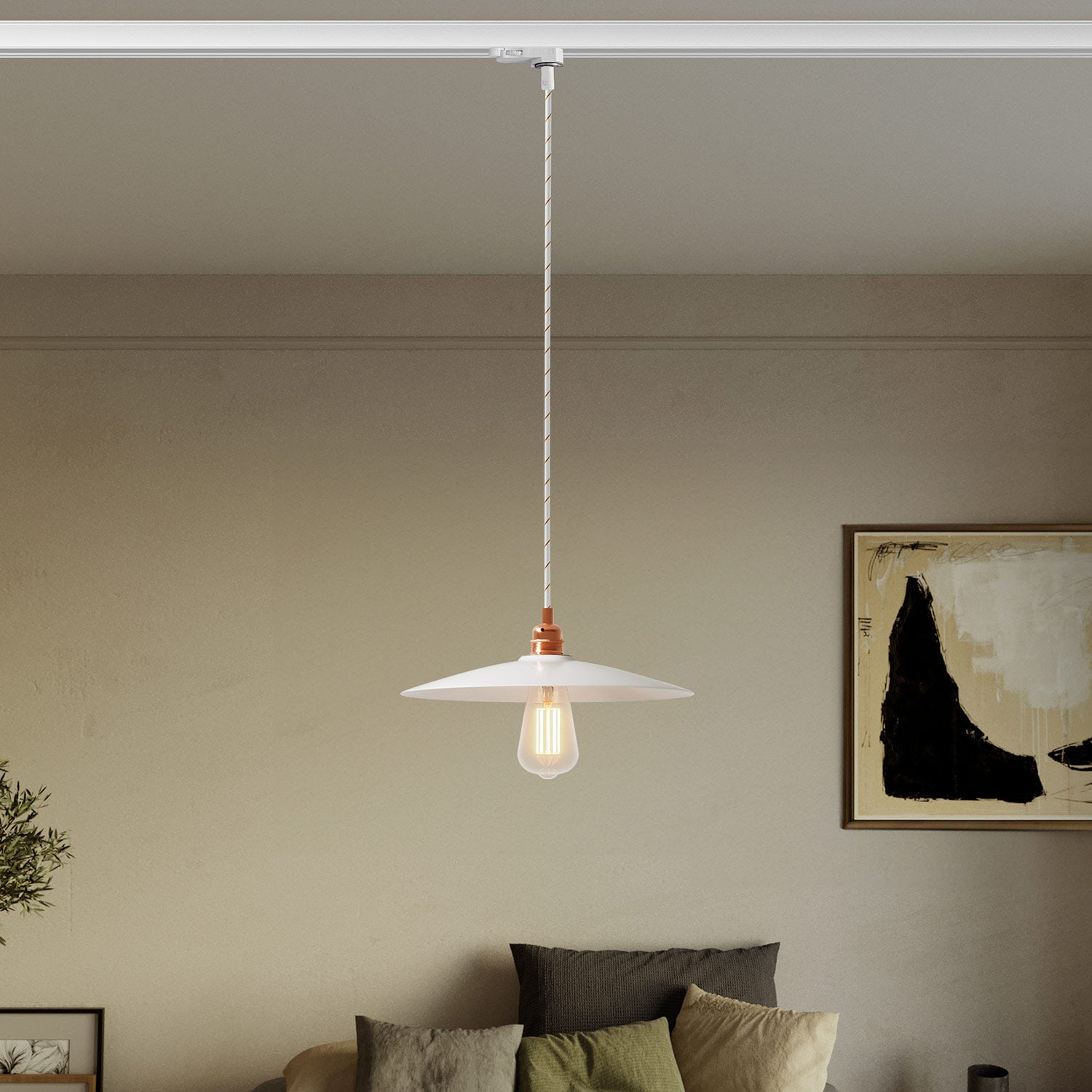 Lampada a sospensione con paralume in ceramica Piatto per binari - Bianco lucido