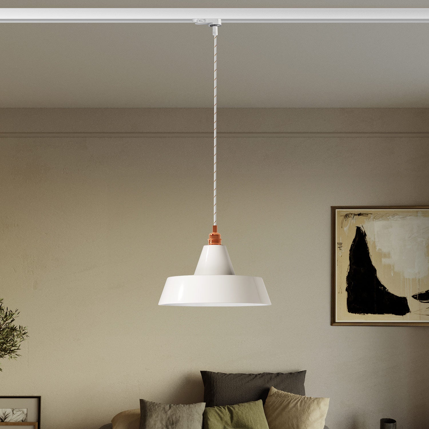 Lampada a sospensione con paralume in ceramica Industriale a binario - Bianco lucido