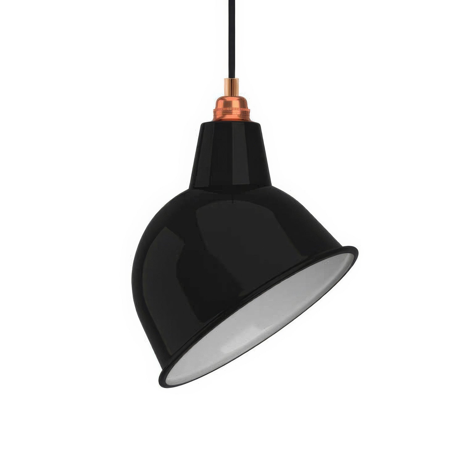 Lampada a sospensione completa di cavo tessile, paralume Broadway e finiture in metallo - Nero