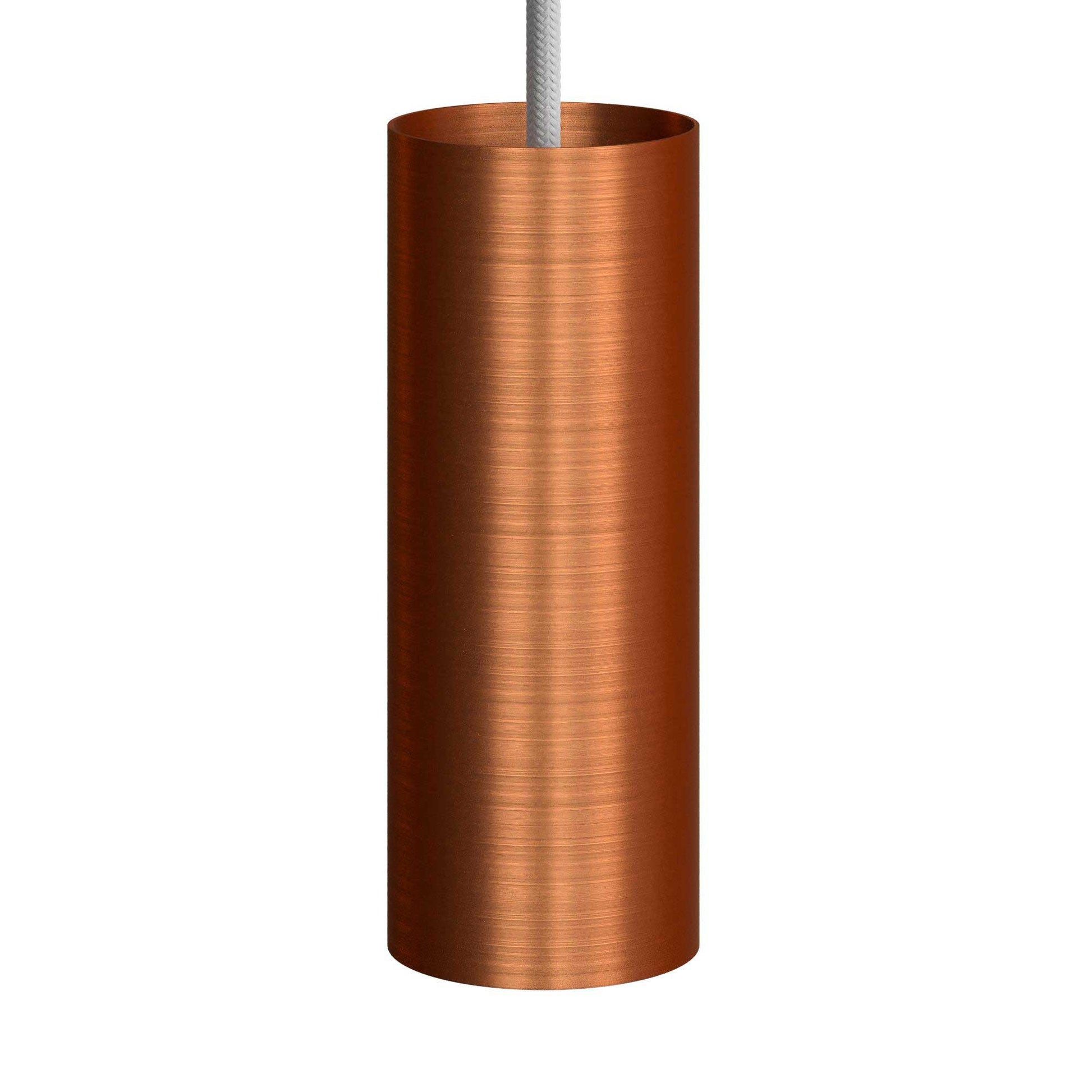 Lampada a sospensione completa di cavo tessile, paralume Tub-E14 e finiture in metallo - Rame satinato