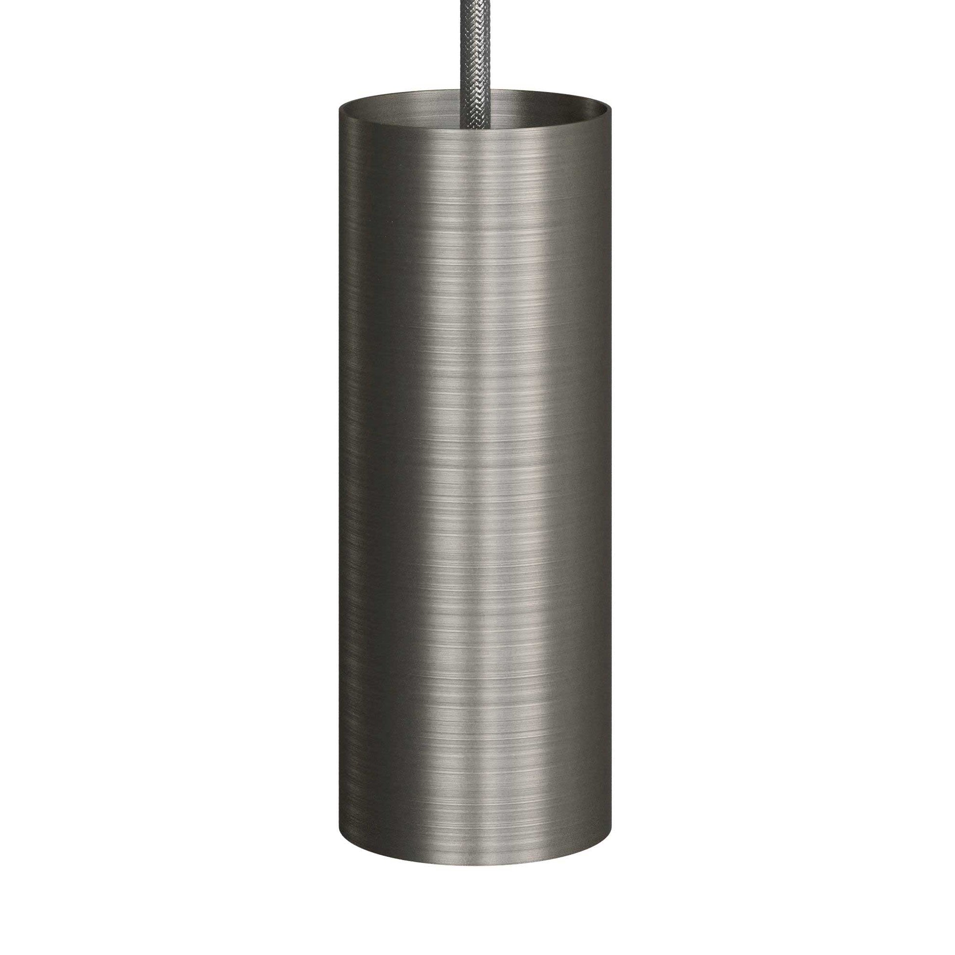 Lampada a sospensione completa di cavo tessile, paralume Tub-E14 e finiture in metallo - Titanio satinato