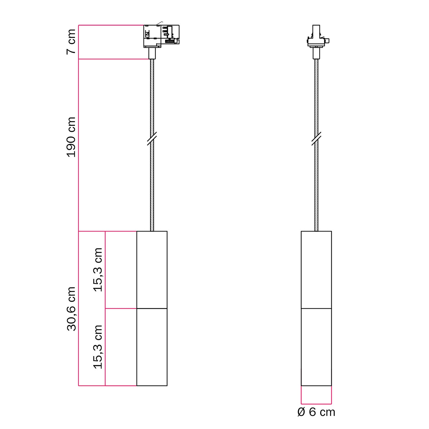 Lampada a sospensione per binari con doppio paralume Tub-E14 - Bianco e Bronzo satinato