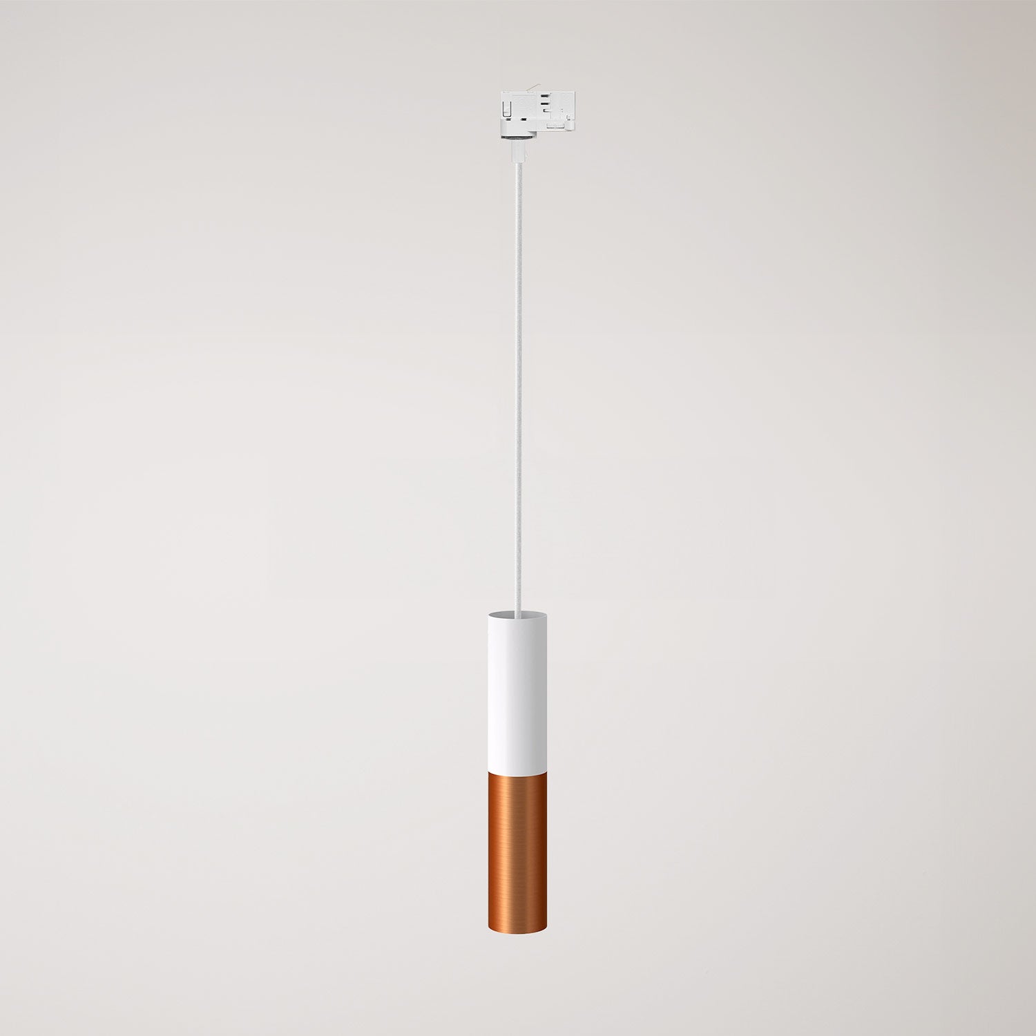 Lampada a sospensione per binari con doppio paralume Tub-E14 - Bianco e Rame satinato