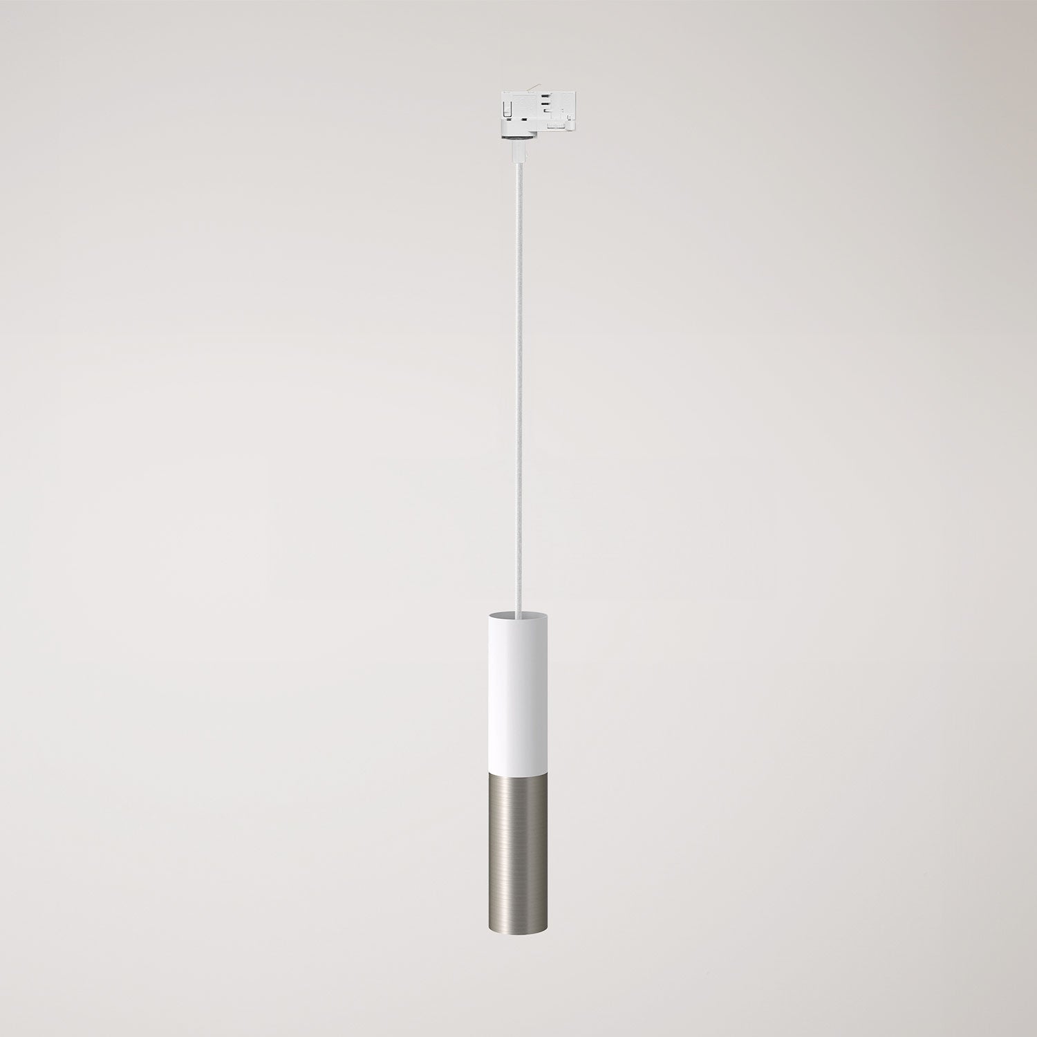 Lampada a sospensione per binari con doppio paralume Tub-E14 - Bianco e Titanio satinato