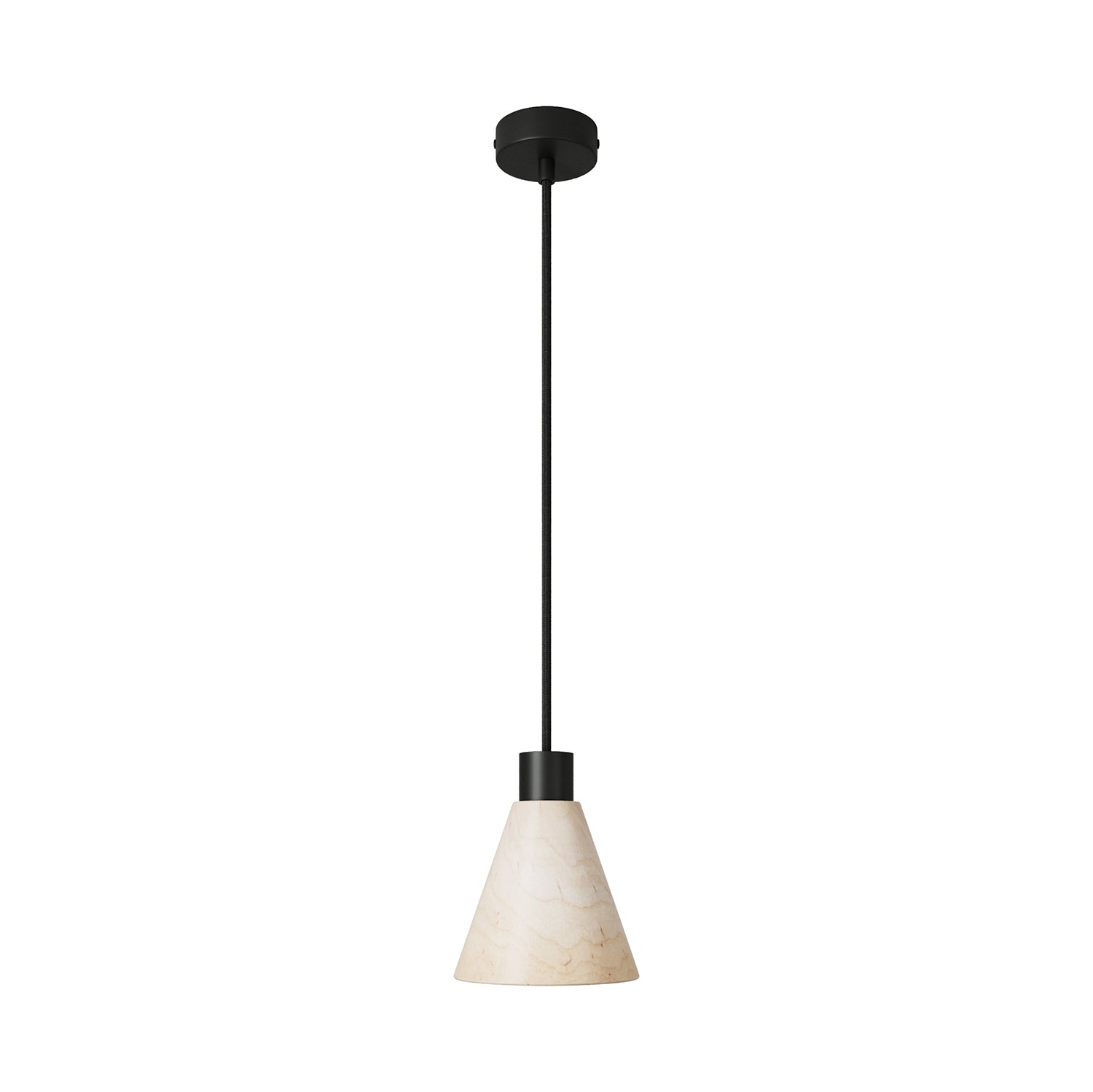 Lampada a sospensione con paralume conico in legno - Nero