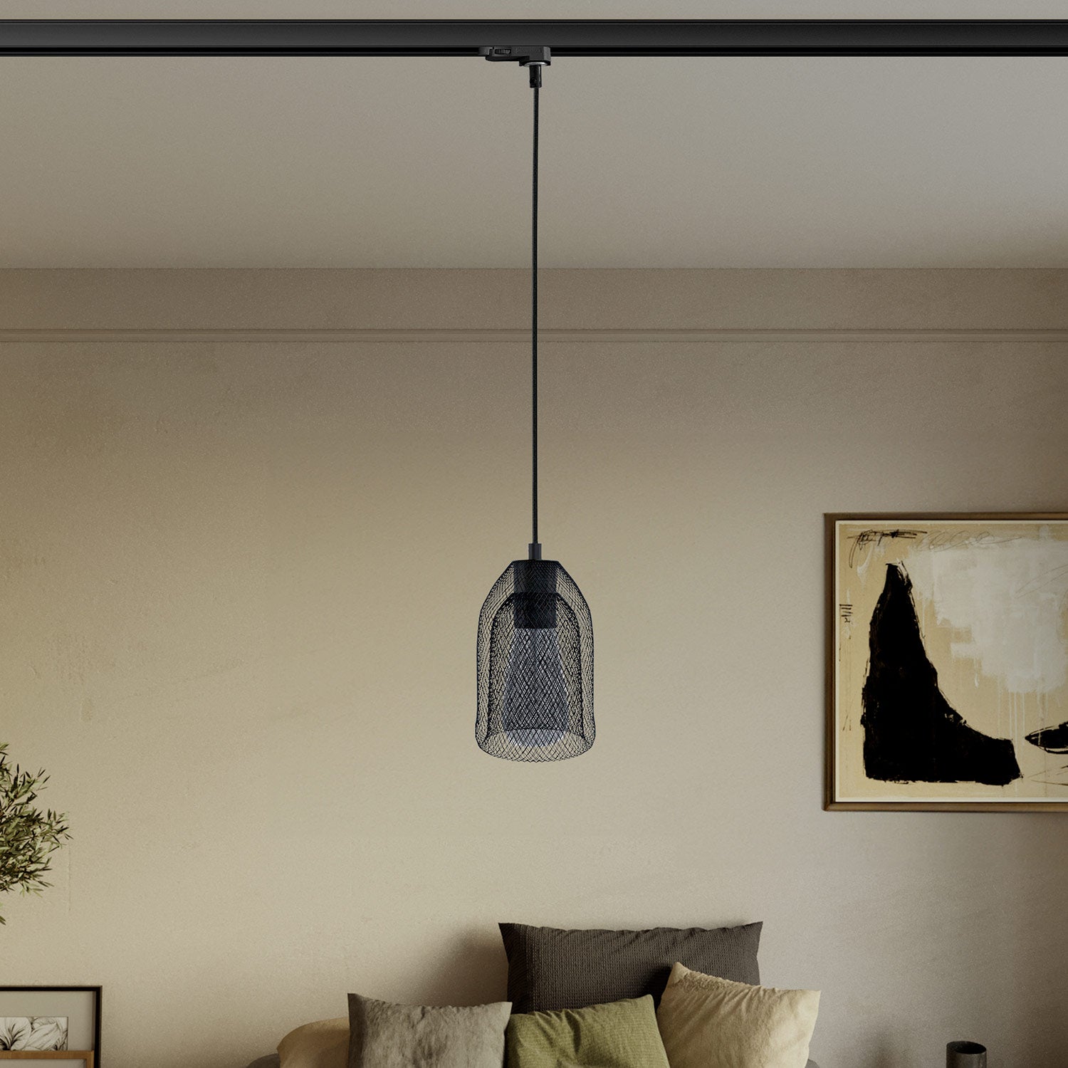 Lampada a sospensione con paralume Ghostbell per binario - Nero