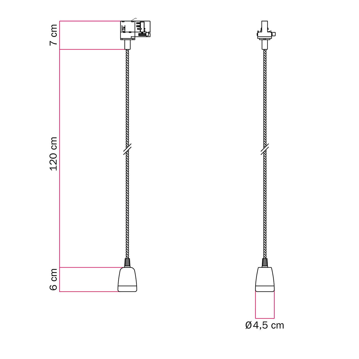 Lampada a sospensione classica per binari con finiture in porcellana - Bianco