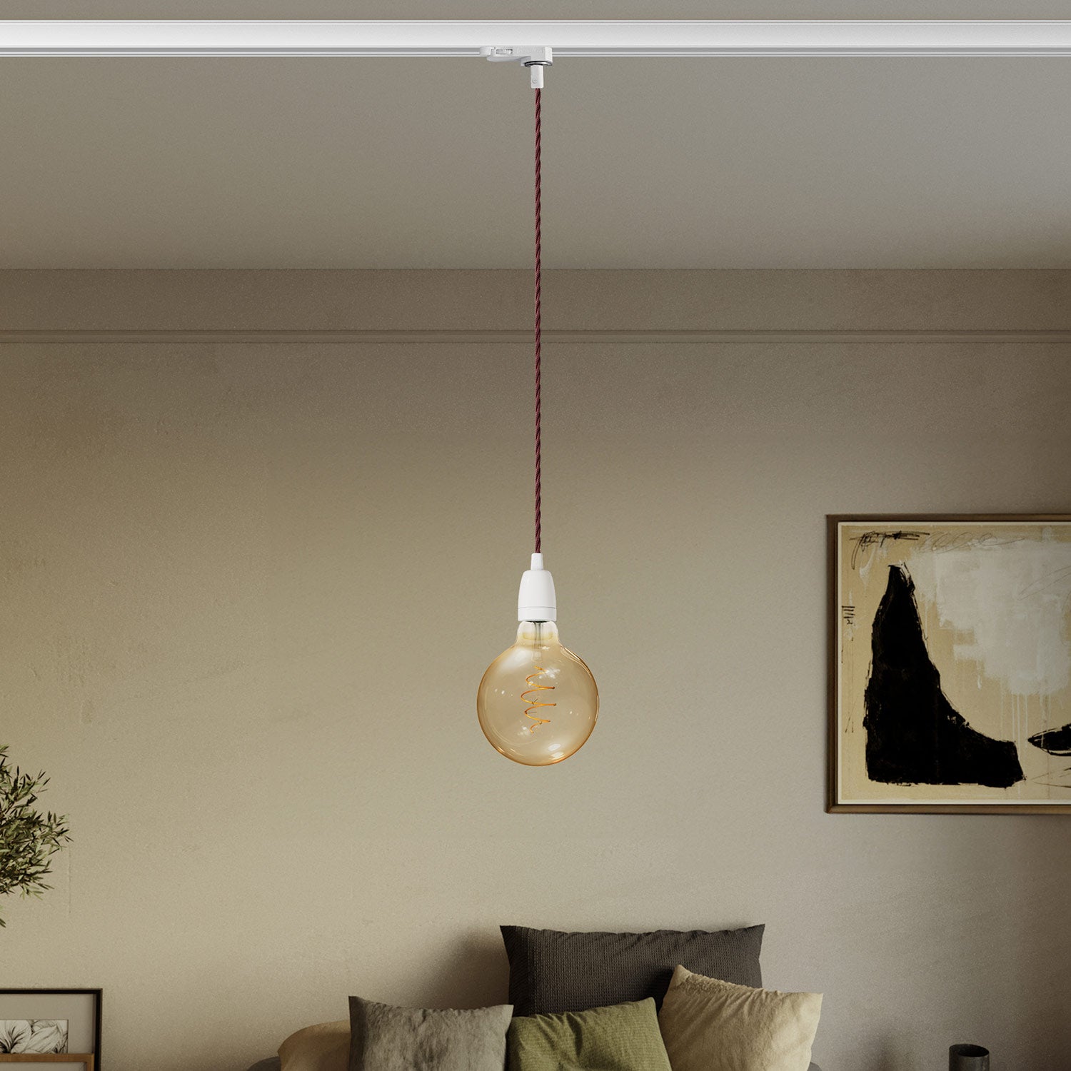 Lampada a sospensione vintage per binari con finiture in porcellana - Bianco