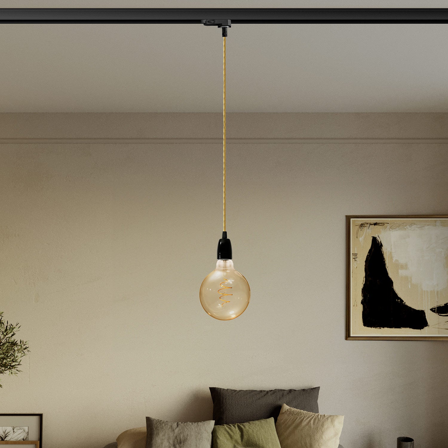 Lampada a sospensione vintage per binari con finiture in porcellana - Nero