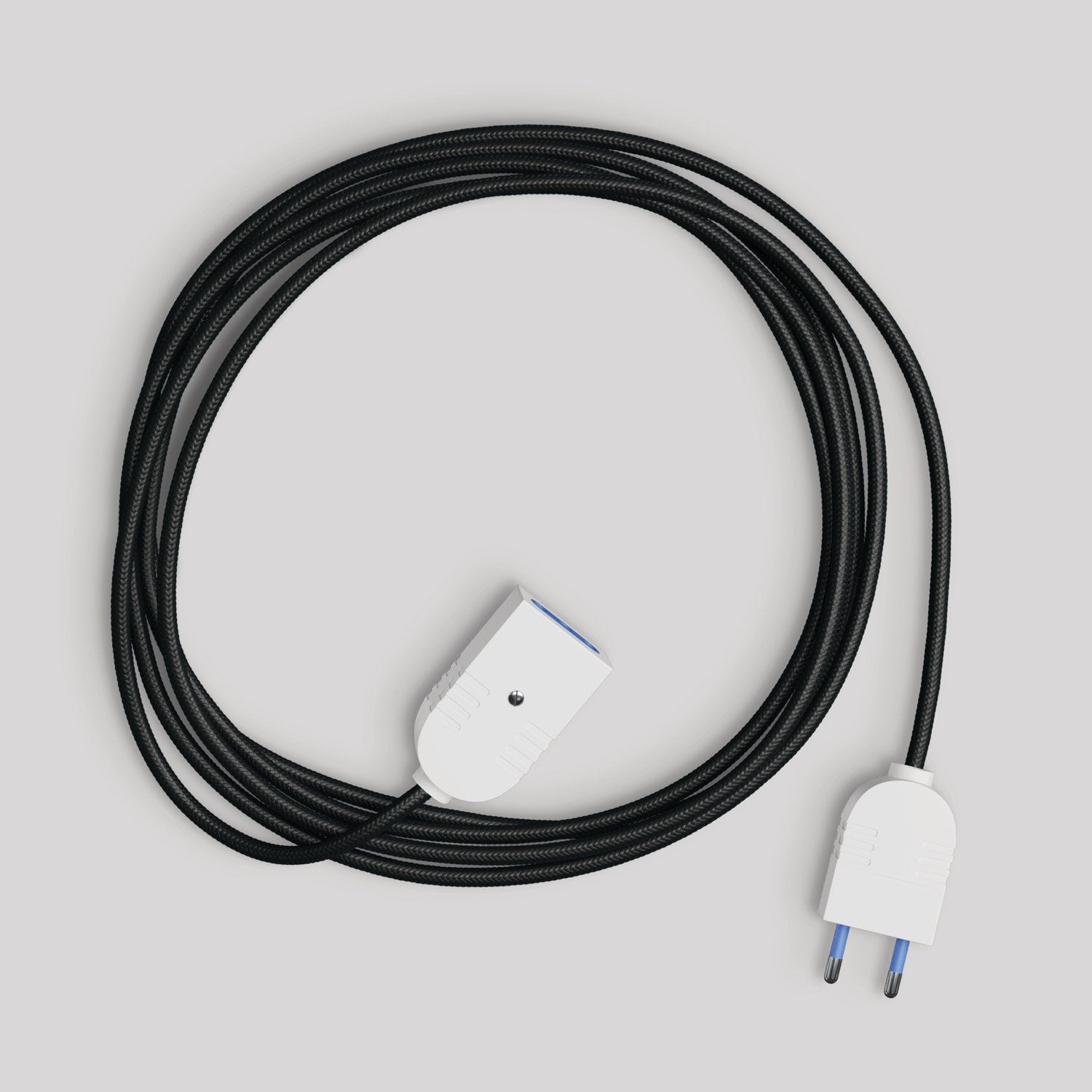 Prolunga elettrica con cavo tessile nero lucido 2P 10A Made in Italy Bianco