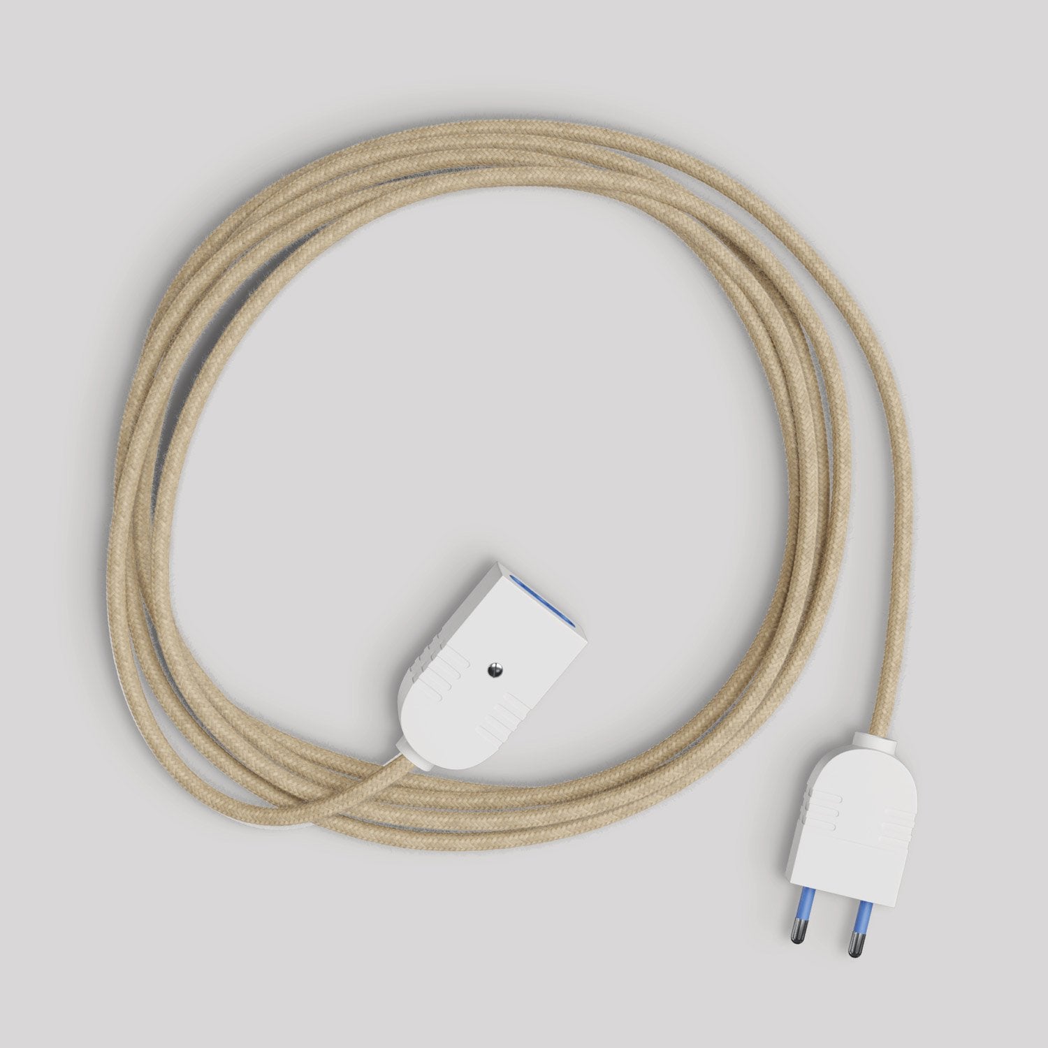 Prolunga elettrica con cavo in juta neutro 2P 10A Made in Italy Bianco