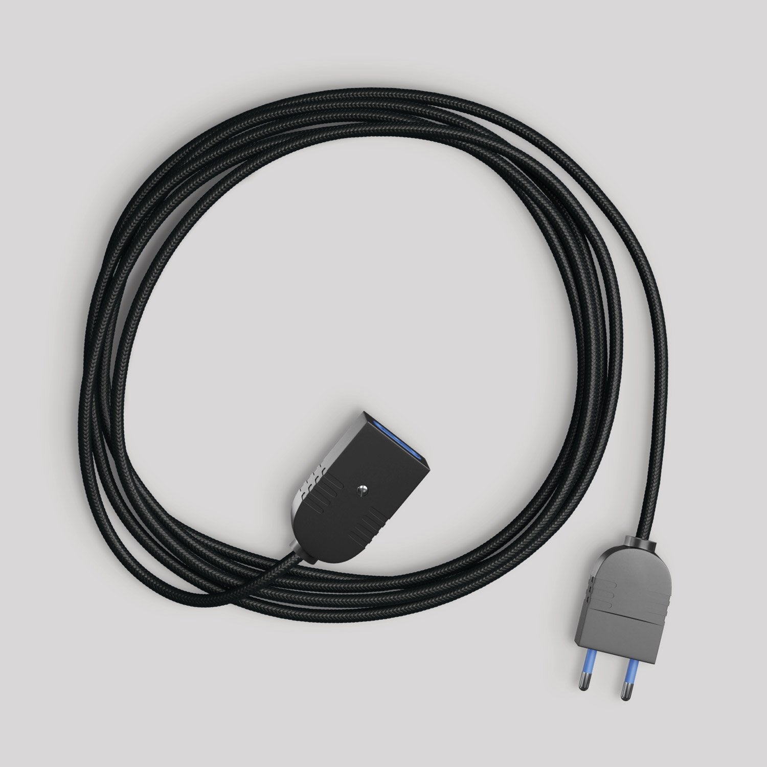 Prolunga elettrica con cavo tessile nero lucido 2P 10A Made in Italy Nero