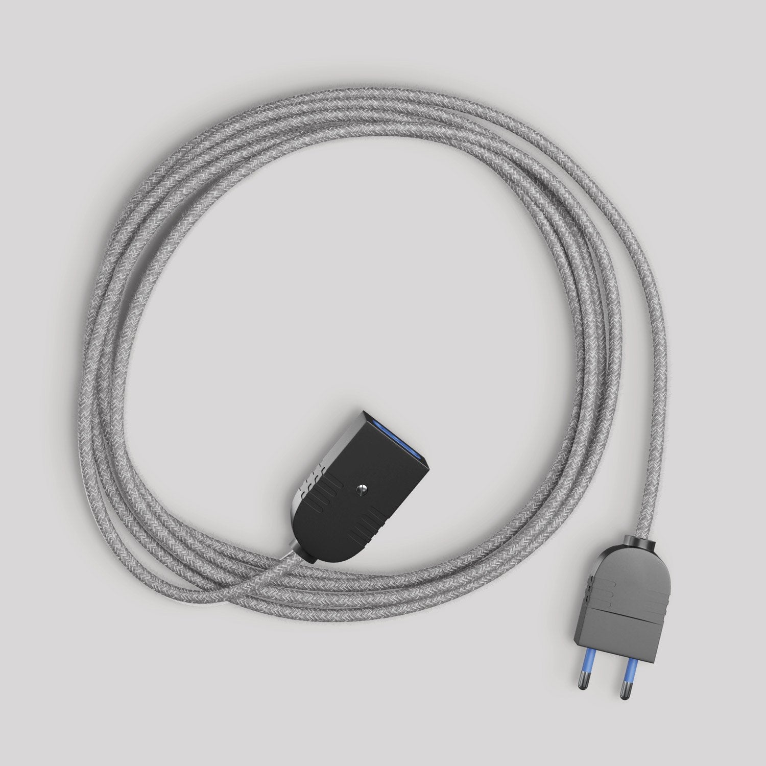 Prolunga elettrica con cavo in lino grigio 2P 10A Made in Italy Nero