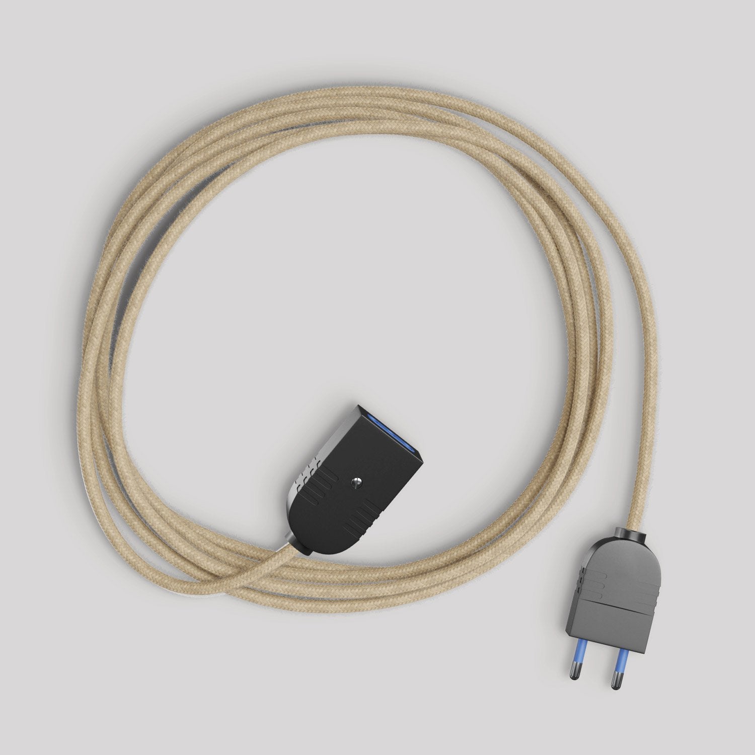 Prolunga elettrica con cavo in juta neutro 2P 10A Made in Italy Nero
