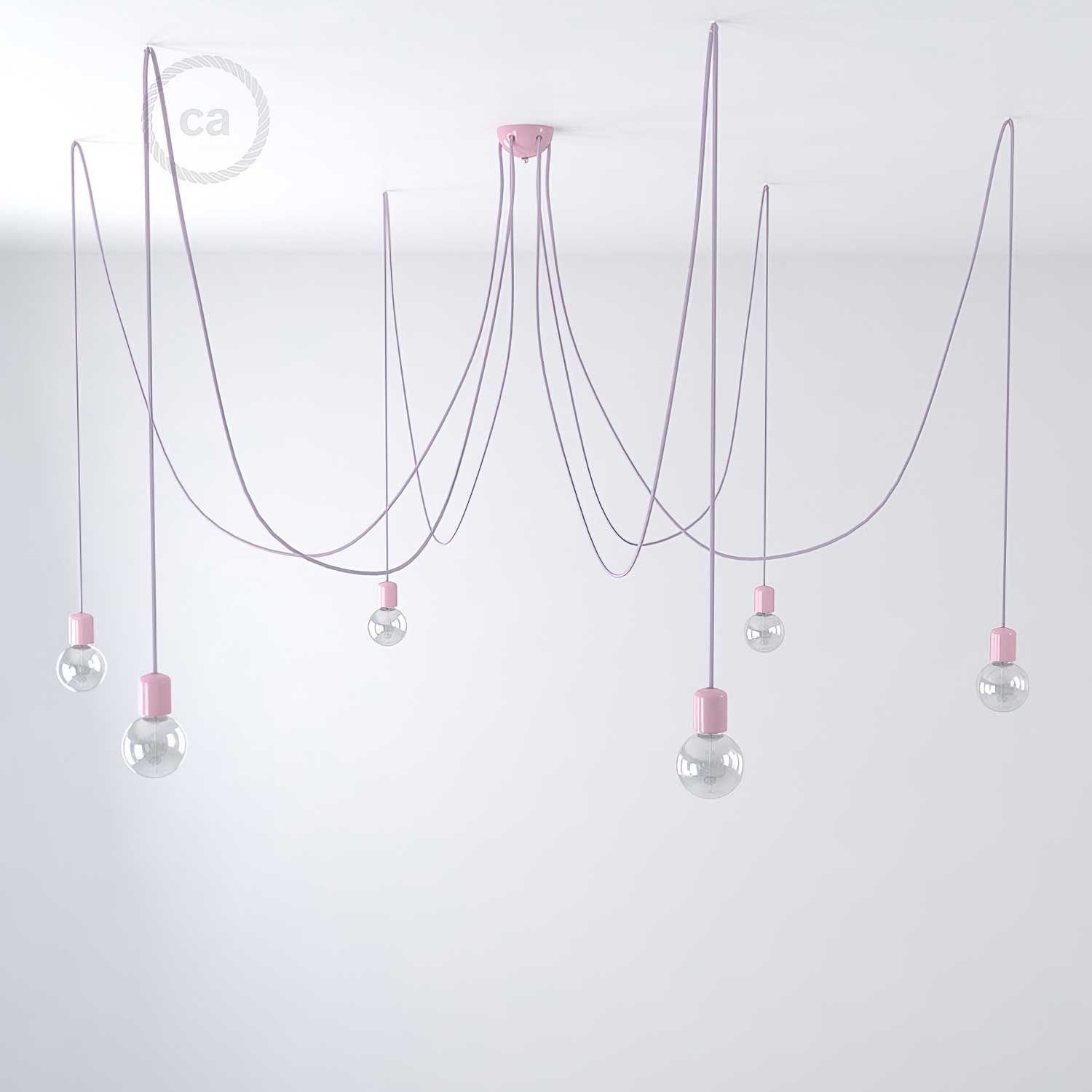 Lampada a sospensione multipla a 6 cadute con finiture in ceramica colorata - Lilla